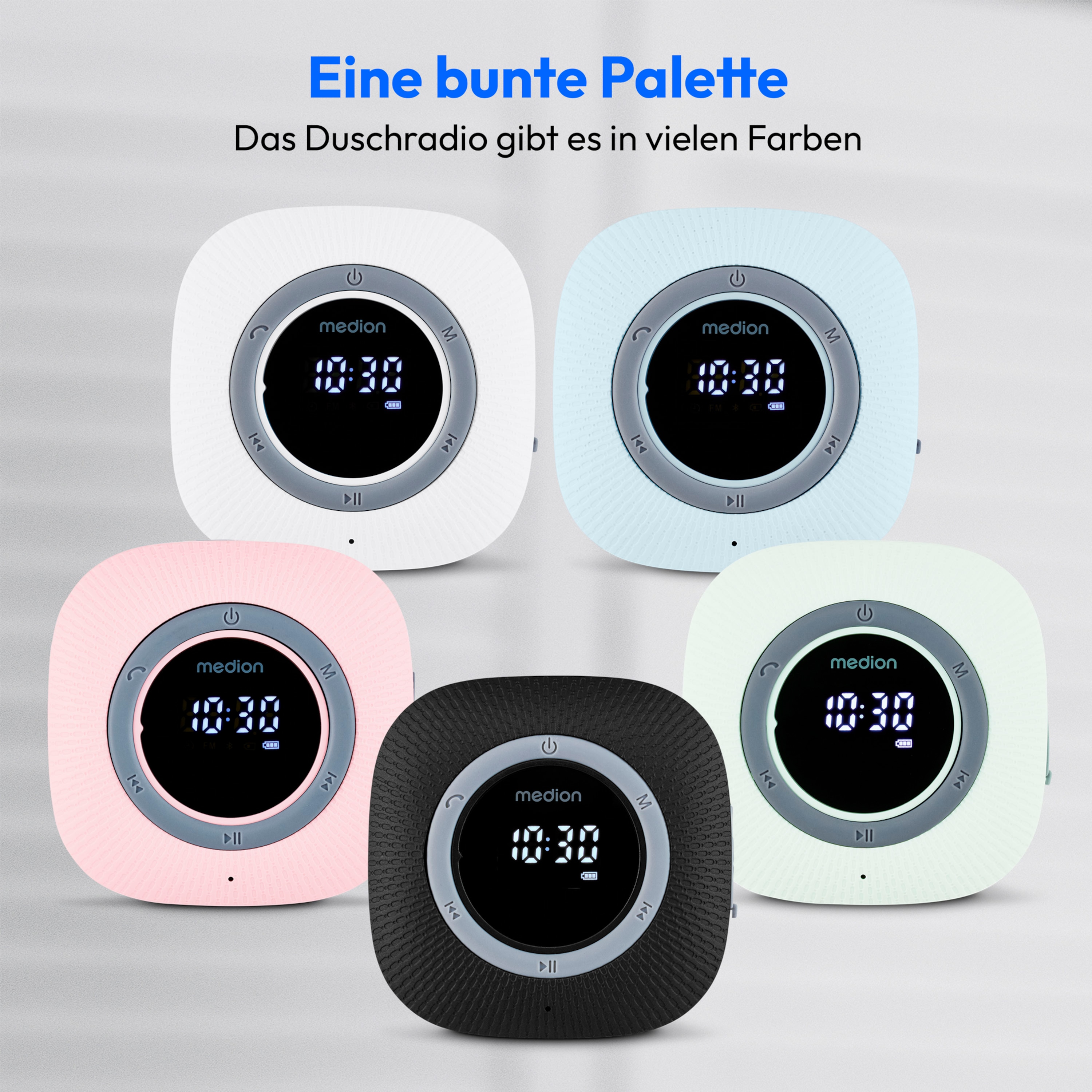 MEDION® LIFE® S66884 Duschradio, LED-Display, UKW-Radio, IPX6 Schutz, Bluetooth® 5.0, 30 W Ausgangsleistung (3 W RMS)