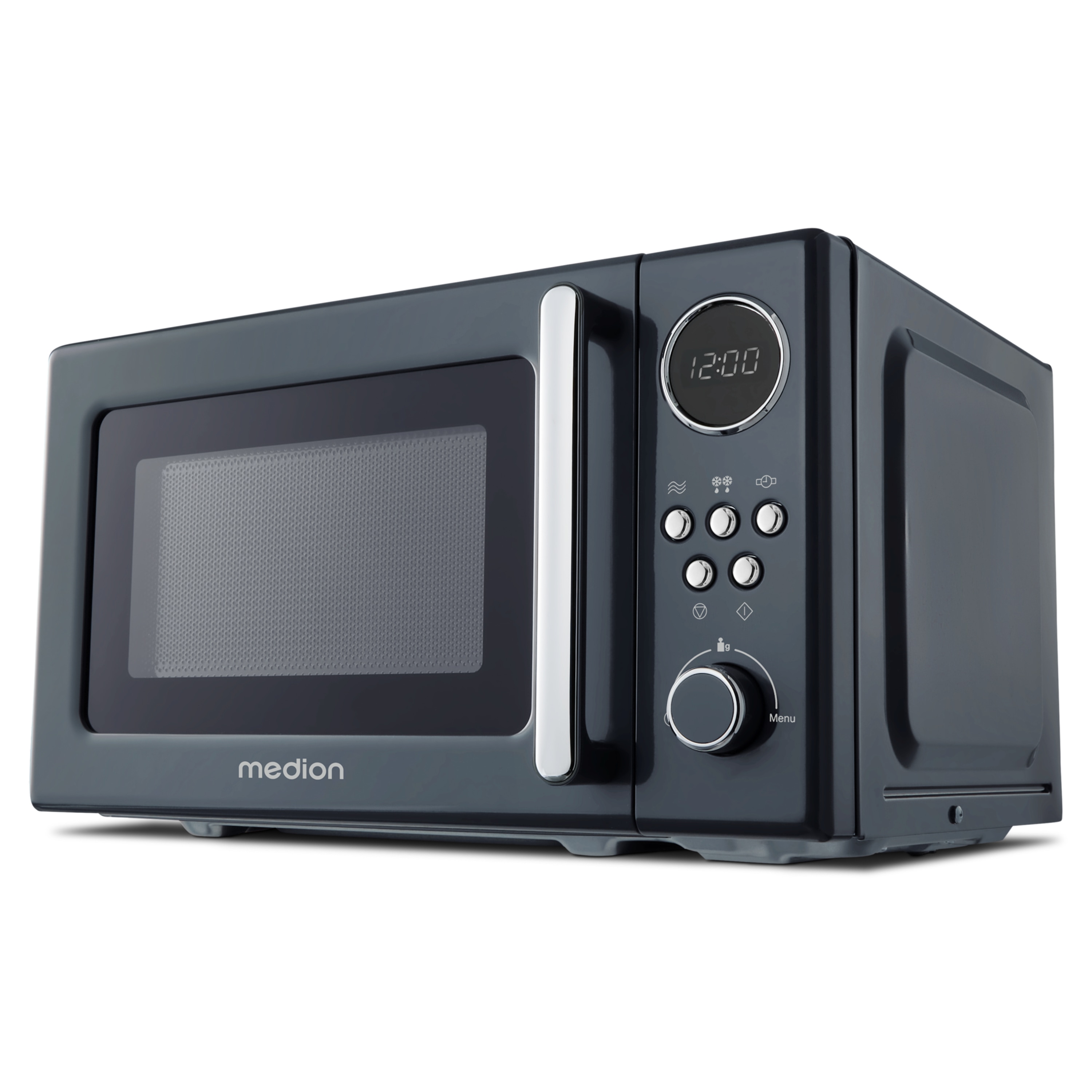 MEDION® Retro-Mikrowelle MD 15000, grau, 800 W Leistung, 20 L kompakt, 5 Mikrowellenstufen, Auftaufunktion, Timerfunktion, stilvolles Retro-Design