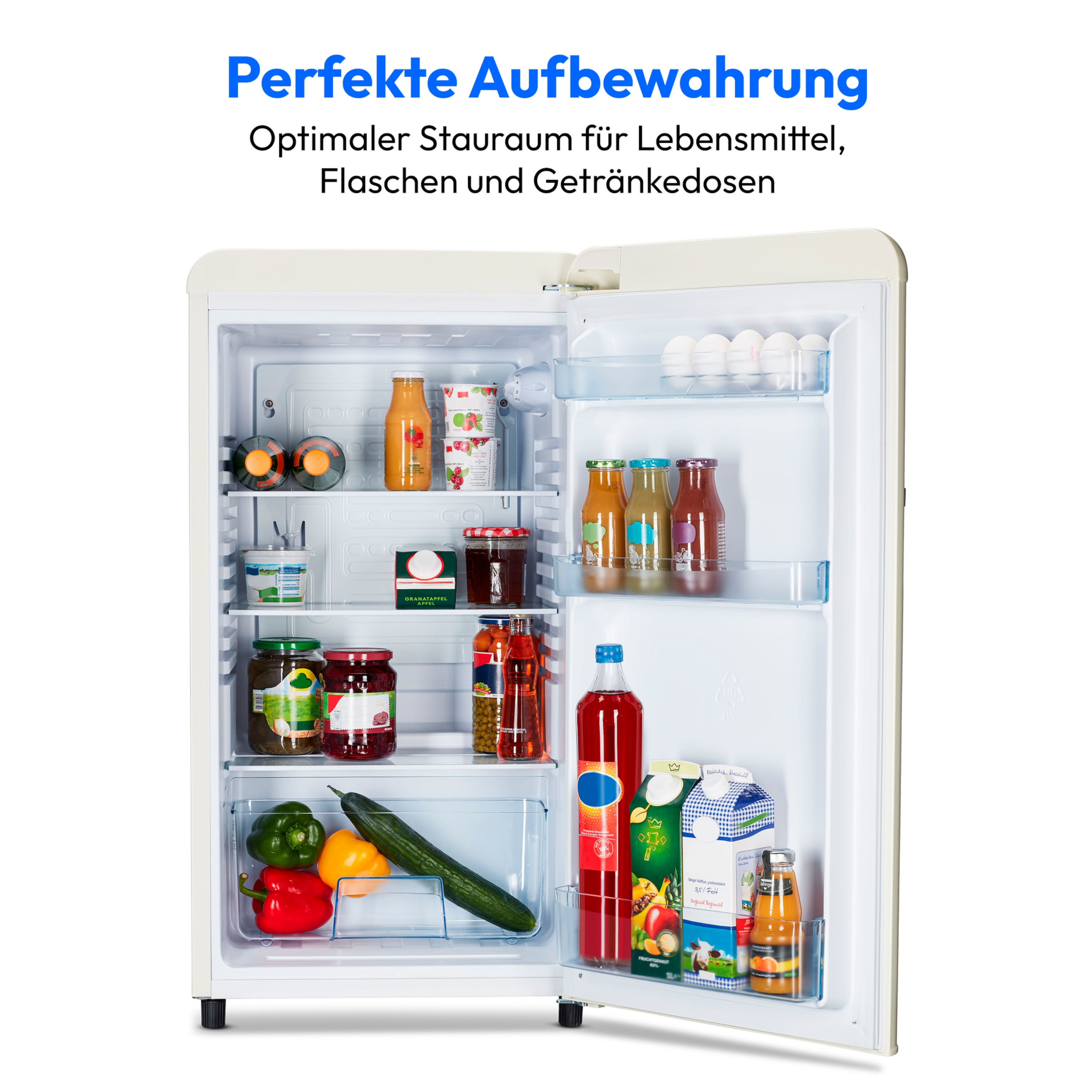 MEDION® LIFE® Retro-Kühlschrank MD 37800, 91 Liter Kühlraum, 38 dB, höhenverstellbare Füße, Energieverbrauch: 85 kWH/Jahr