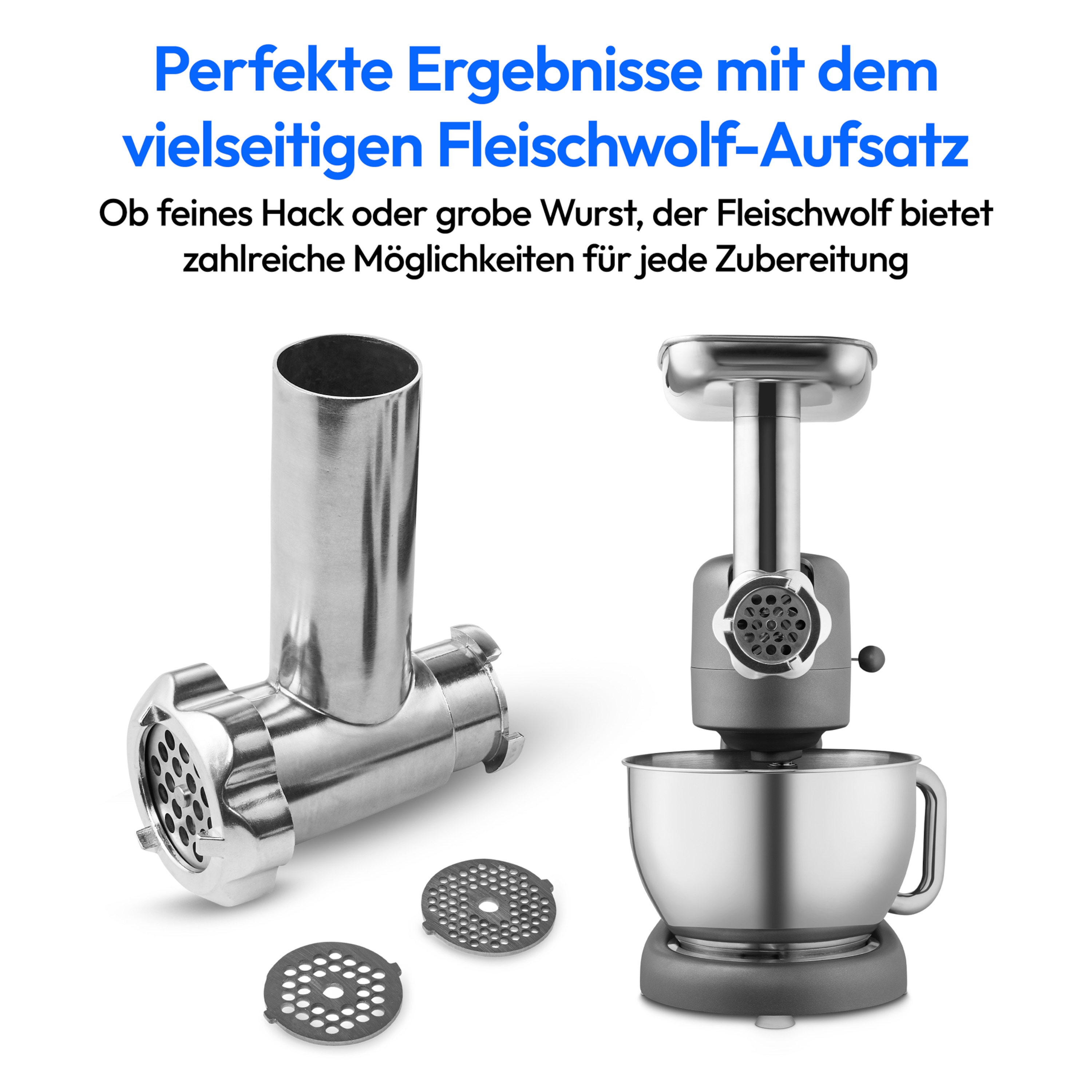 MEDION® LIFE Digitale Küchenmaschine MD12600, 800 W Gleichstrommotor, Energiesparend, Ultraleise, Digitales Sensor-Touch-Display, 4,6 L Edelstahlschüssel, Inkl. Fleischwolf