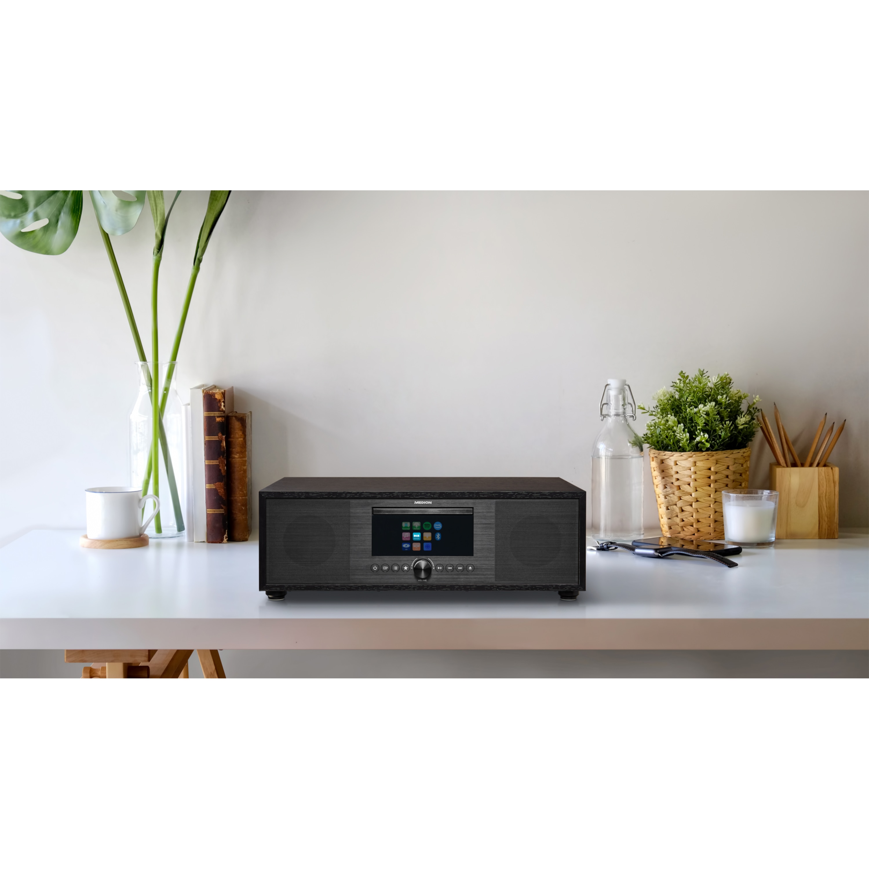 MEDION P64145 Sistema de Audio Todo en uno (Dab , CD, MP3, Radio FM PLL, USB, Sistema Compacto, diseño Elegante, función de Alarma, Temporizador para Dormir) Antracita