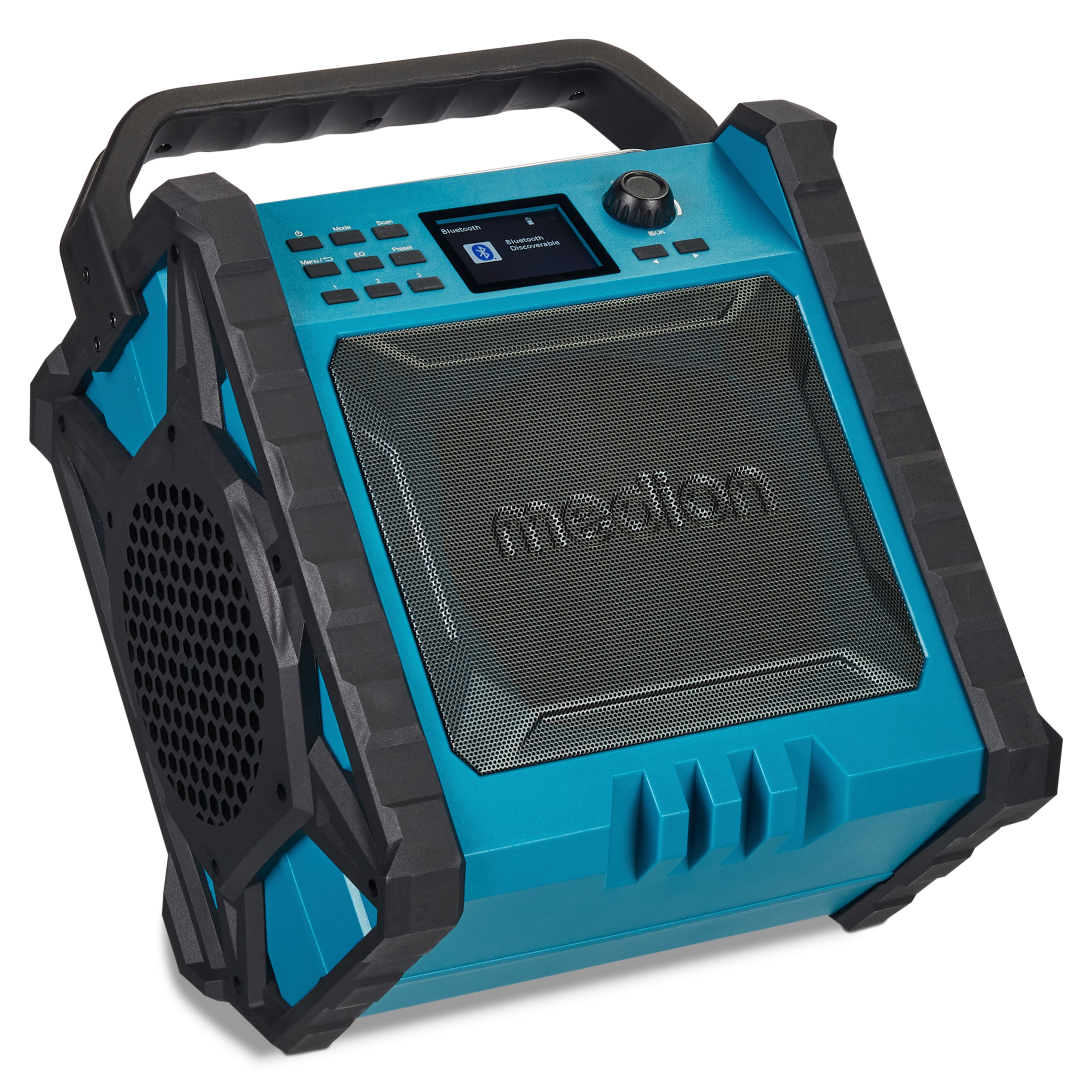 MEDION® LIFE® P66896 Premium Baustellenradio, 6,1 cm (2,4'') Farbdisplay, Bluetooth® 5.3, DAB+/UKW Radio, integr. Akku für bis zu 10 Stunden Laufzeit, zwei Passivradiatoren, 30 W RMS