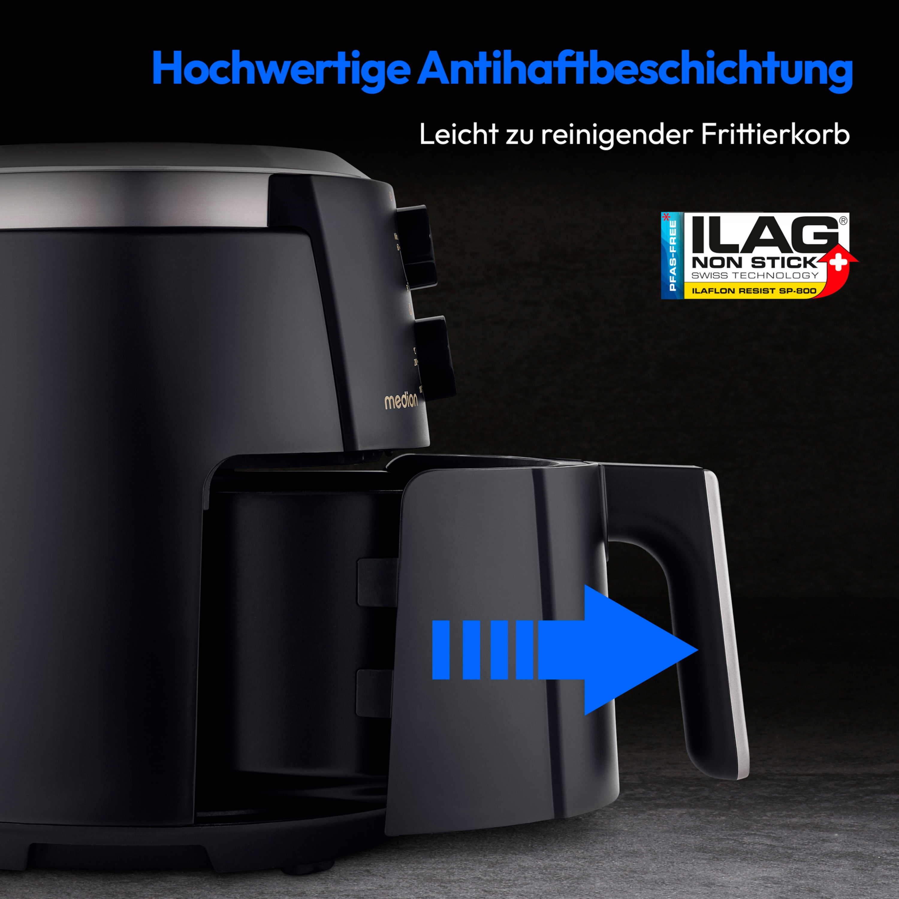 MEDION® LIFE Heißluftfritteuse P30 L (MD13020), 100 Rezepte in der Life+ App¹, 4,7 Liter Fassungsvermögen, 1.500 Watt, 60 min. Timer
