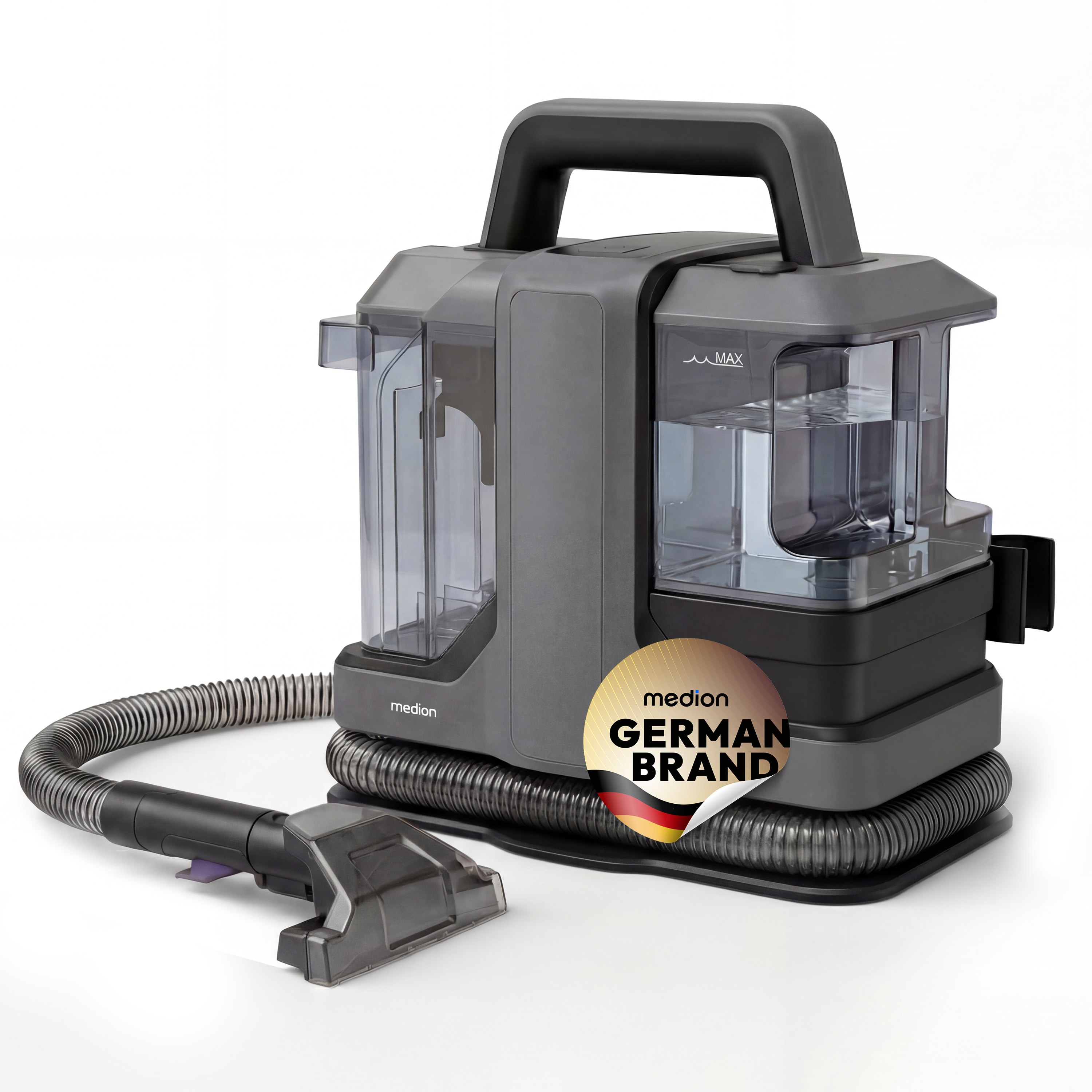 MEDION® E10 UC Polster- und Teppichreiniger (MD100122), 15 kPa Saugkraft, 1080 ml Frischwassertank, 730 ml Schmutzwassertank, IPX4, mit Tragegriff