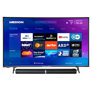 MEDION® Offre combinée ! LIFE® X15092 Ultra HD Smart-TV 50 pouces & P61202 Barre de son 2.0 avec Bluetooth