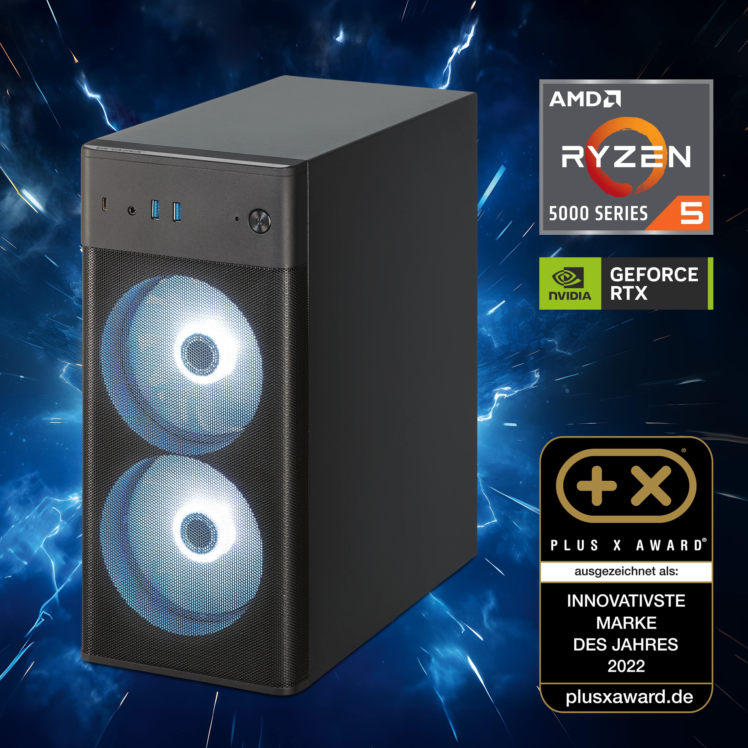 MEDION® ERAZER Recon E45 Core Gaming PC, AMD Ryzen™ 5 5500, Windows 11 Home, NVIDIA® GeForce RTX™ 3050, 1 TB SSD, 16 GB RAM