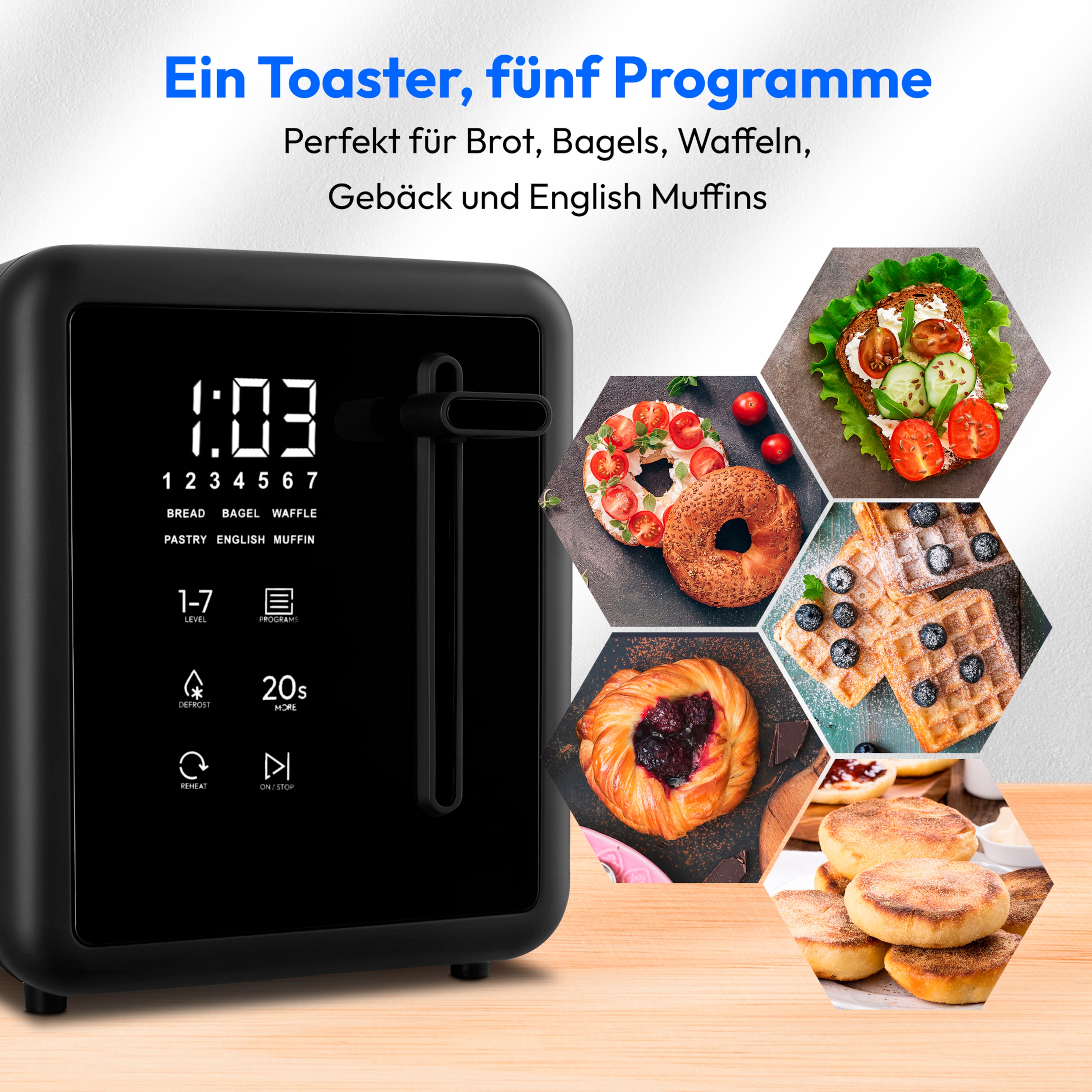 MEDION® MEDION LIFE Toaster MD12103, 2 lange Toastschlitze für bis zu 4 Toasts, LED Sensor-Touch-Display, 7 Bräunungsstufen und 5 Automatikprogramme