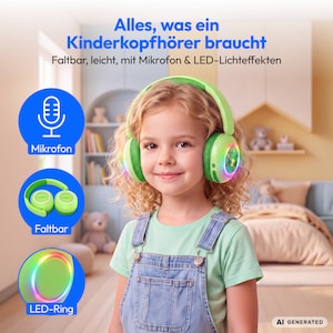 MEDION® LIFE HE-1 Kids Bluetooth Kinderkopfhörer, 3-stufiger Gehörschutz, bis zu 85 Std. Akkulaufzeit, MP3-Player, Bluetooth 5.4, AUX & microSD, LED-Lichtring, austauschbare Designs