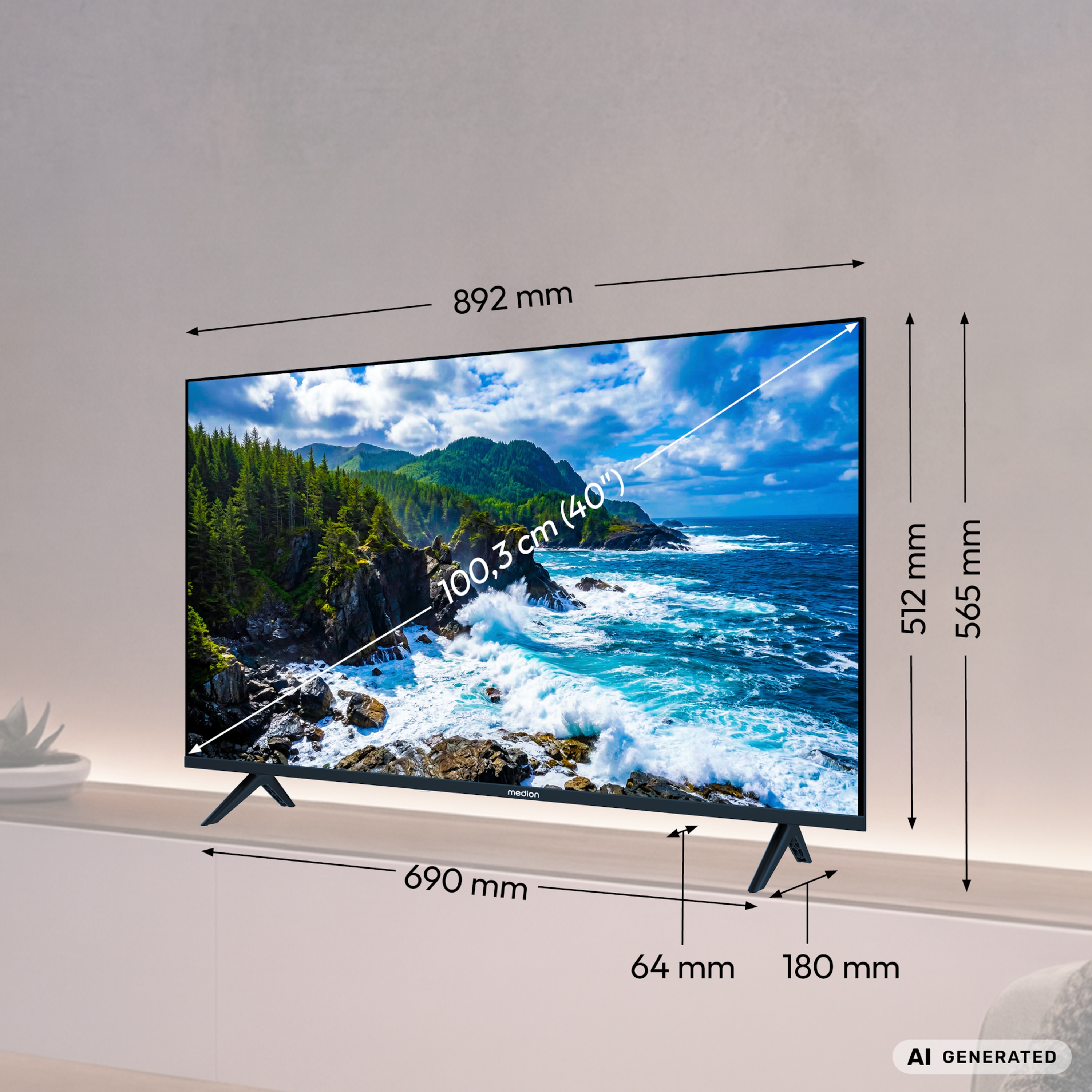 MEDION® LIFE MD 840103 Google TV™, 100,3 cm (40'') Full HD Display, PVR ready, HD Triple Tuner, Bluetooth®, App Store, Netflix, Disney+, Amazon Prime Video