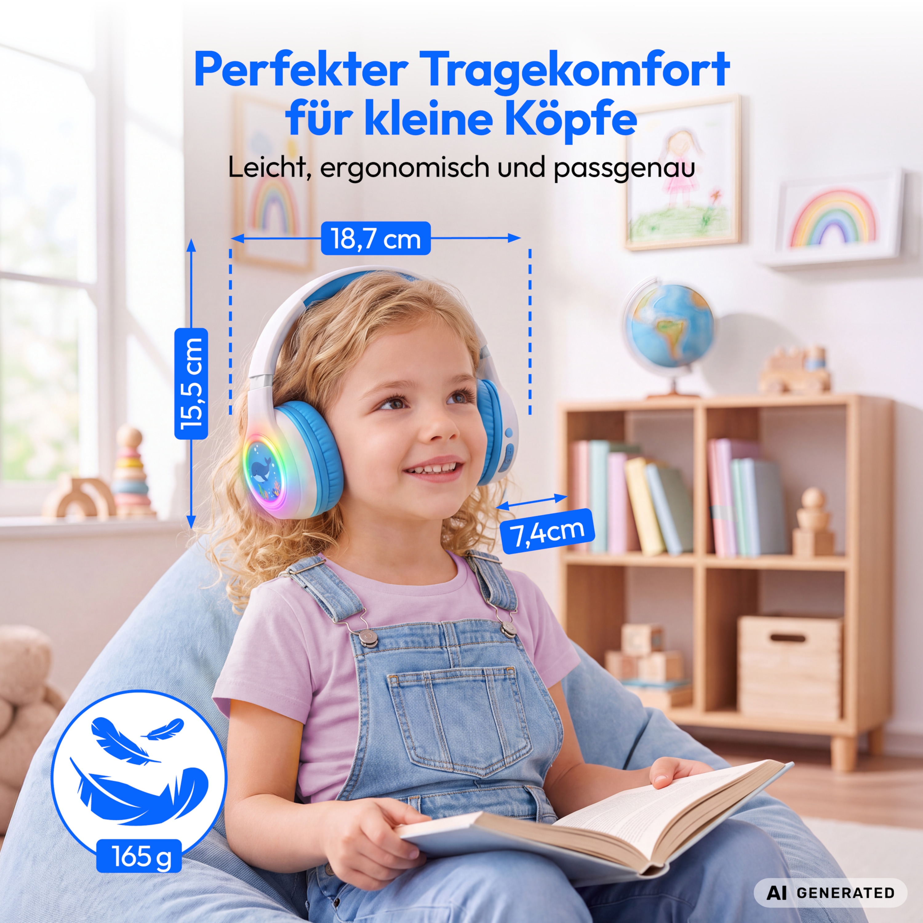 MEDION® LIFE HE-1 Kids Bluetooth Kinderkopfhörer, 3-stufiger Gehörschutz, bis zu 85 Std. Akkulaufzeit, MP3-Player, Bluetooth 5.4, AUX & microSD, LED-Lichtring, austauschbare Designs