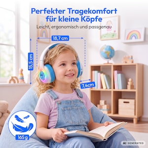 MEDION® LIFE HE-1 Kids Bluetooth Kinderkopfhörer, 3-stufiger Gehörschutz, bis zu 85 Std. Akkulaufzeit, MP3-Player, Bluetooth 5.4, AUX & microSD, LED-Lichtring, austauschbare Designs