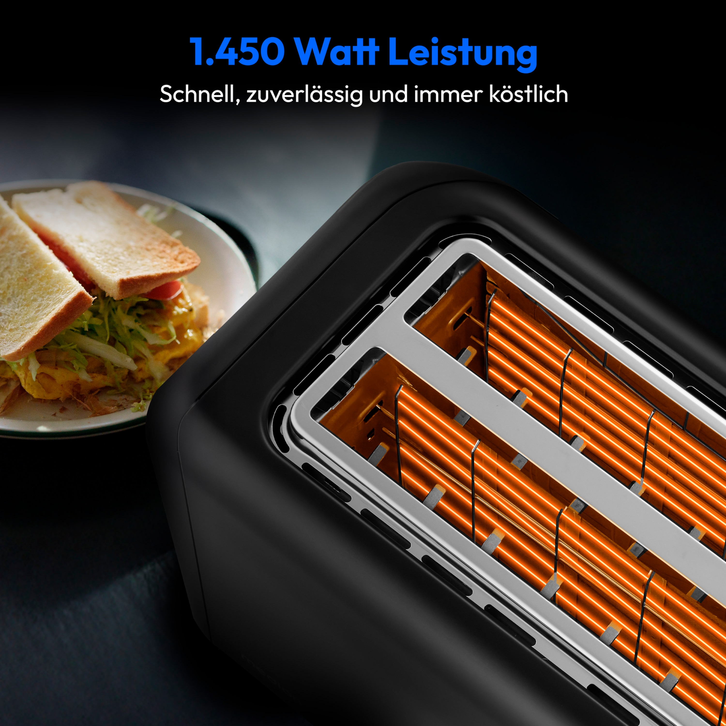 MEDION® MEDION LIFE Toaster MD12103, 2 lange Toastschlitze für bis zu 4 Toasts, LED Sensor-Touch-Display, 7 Bräunungsstufen und 5 Automatikprogramme