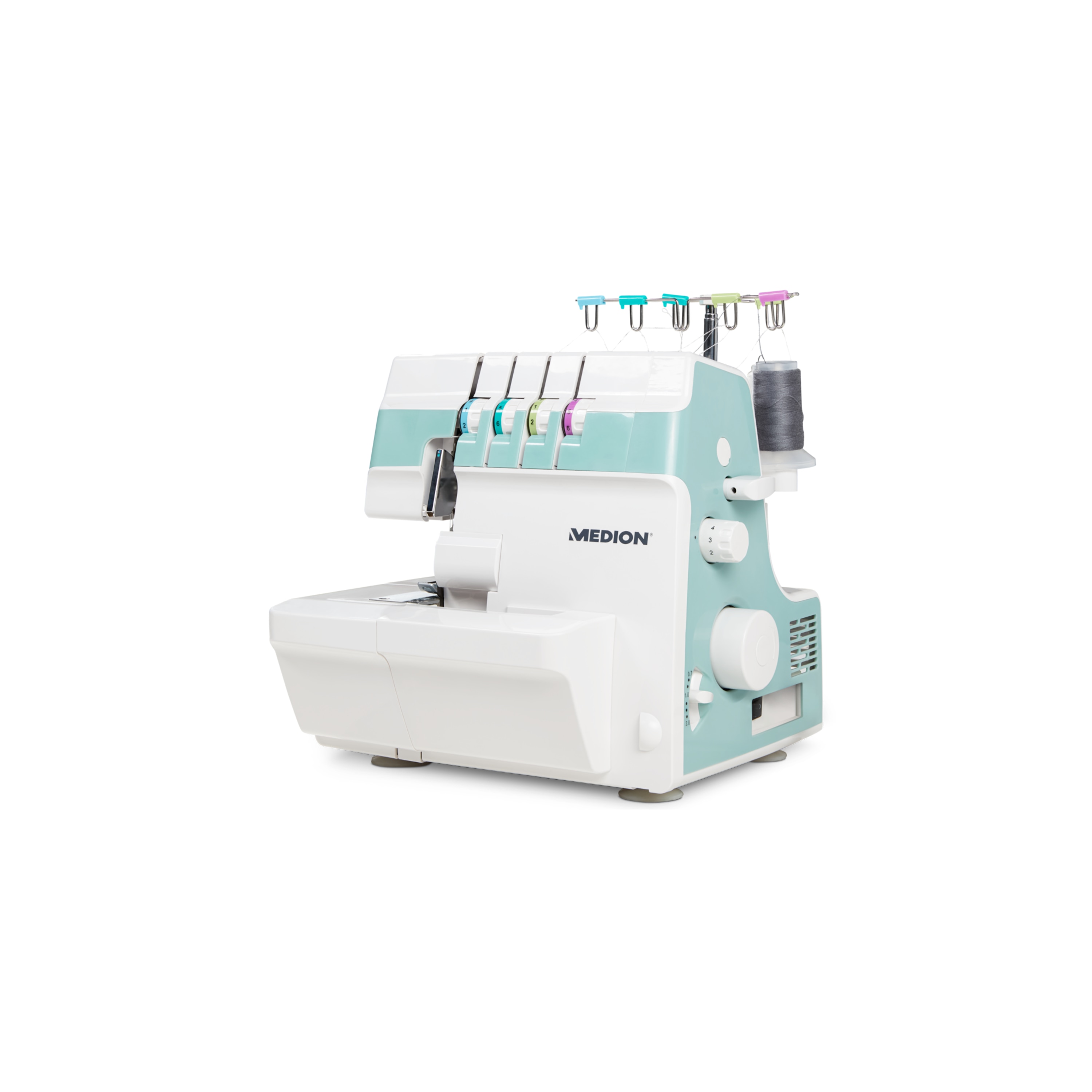 MEDION® LIFE® Overlock-Nähmaschine SO90 (MD19169), 90 Watt Motorleistung, LED Nählicht, Nähen mit 4 Fäden gleichzeitig, umfangreiches Zubehör