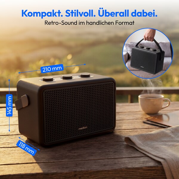 MEDION® LIFE BXO-1 Bluetooth® Lautsprecher schwarz, 2 x 15W RMS, integrierter Akku mit bis zu 15 Stunden Laufzeit, Bluetooth® 5.3, robustes & mobiles Design