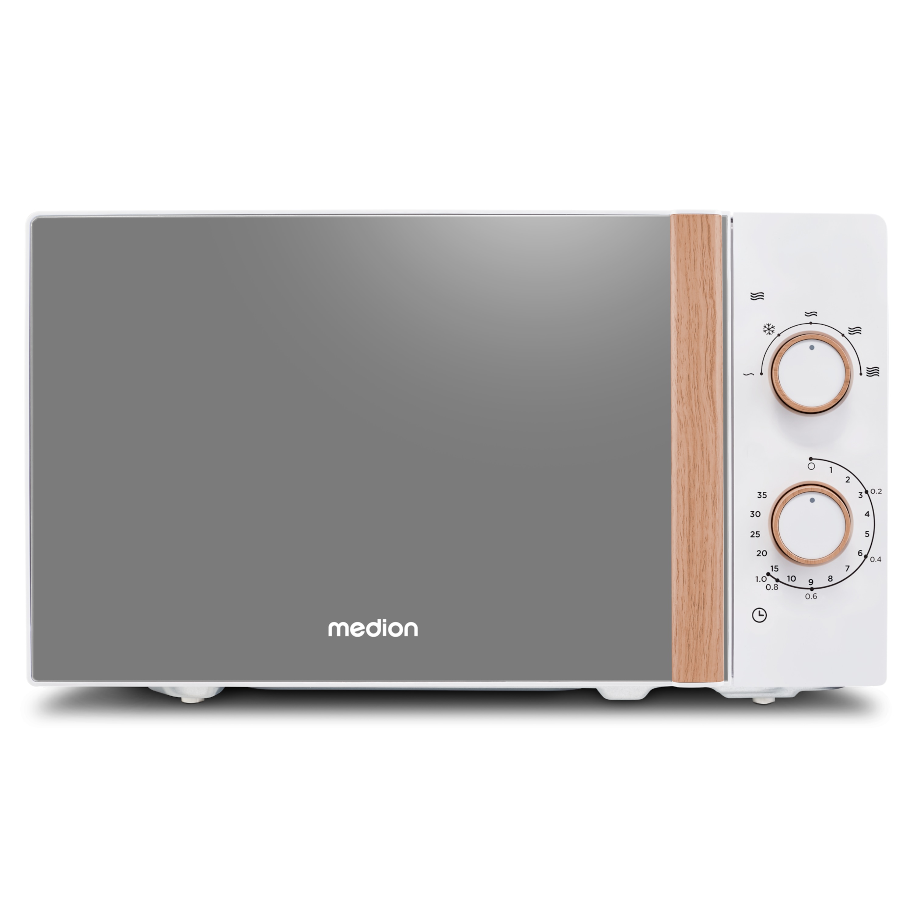 MEDION® LIFE® Mikrowelle MD 10596, Holzoptik, Garinnenraum 20 Liter, 700 W, Verspiegelte Tür, 5 Mikrowellen-Leistungsstufen