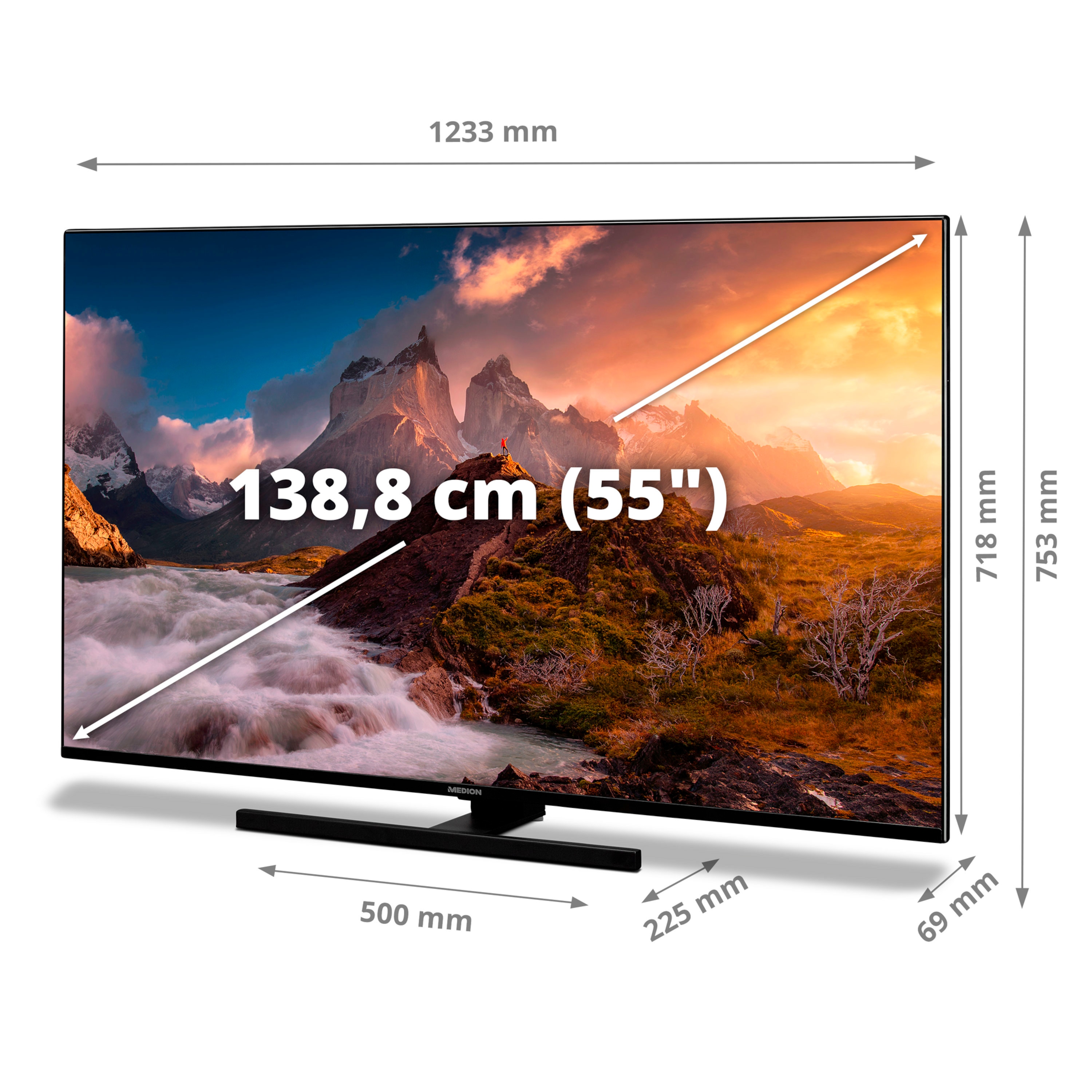 MEDION® LIFE® X15593  (MD 31562) QLED Android TV, 138,8 cm (55'') Ultra HD + MEDION® LIFE® P64377 3.1.2.  Soundbar - ARTIKELSET