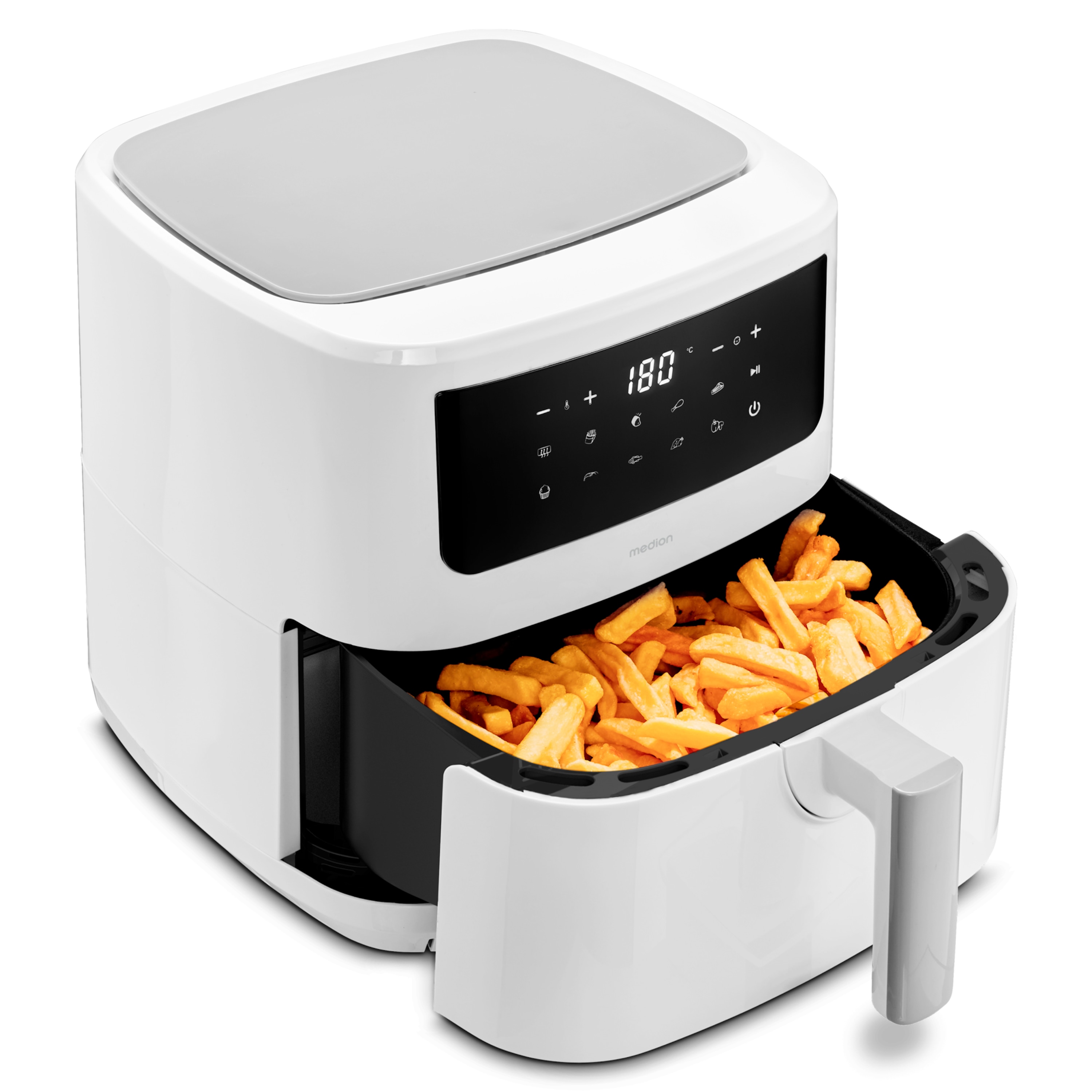 MEDION® LIFE® P10 XL Duo Heißluftfritteuse MD 11750, 100 Rezepte in der Life+ App, mit 2 Heizelementen, 2.150 W Gesamtleistung, ölfreies Frittieren, 9 Automatikprogramme, 6,8 L Nutzinhalt
