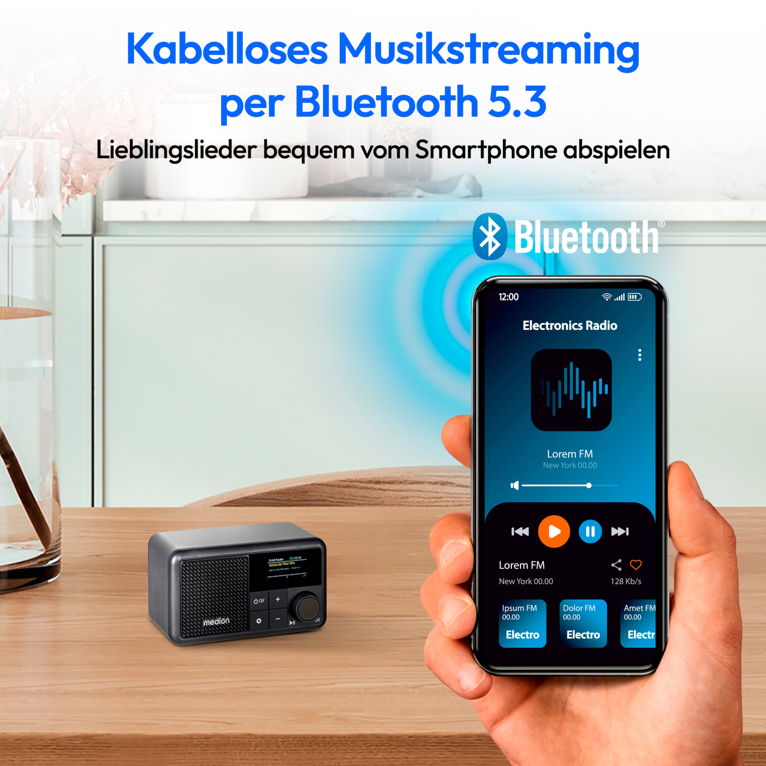 MEDION® LIFE® S66822 Tragbares DAB+ Radio, Farb-TFT Display 3,73 cm (1,47''), DAB+/UKW-Radio (je 40 Senderspeicher), Bluetooth® 5.3, integrierter Akku, extra kompakt, 2 W RMS