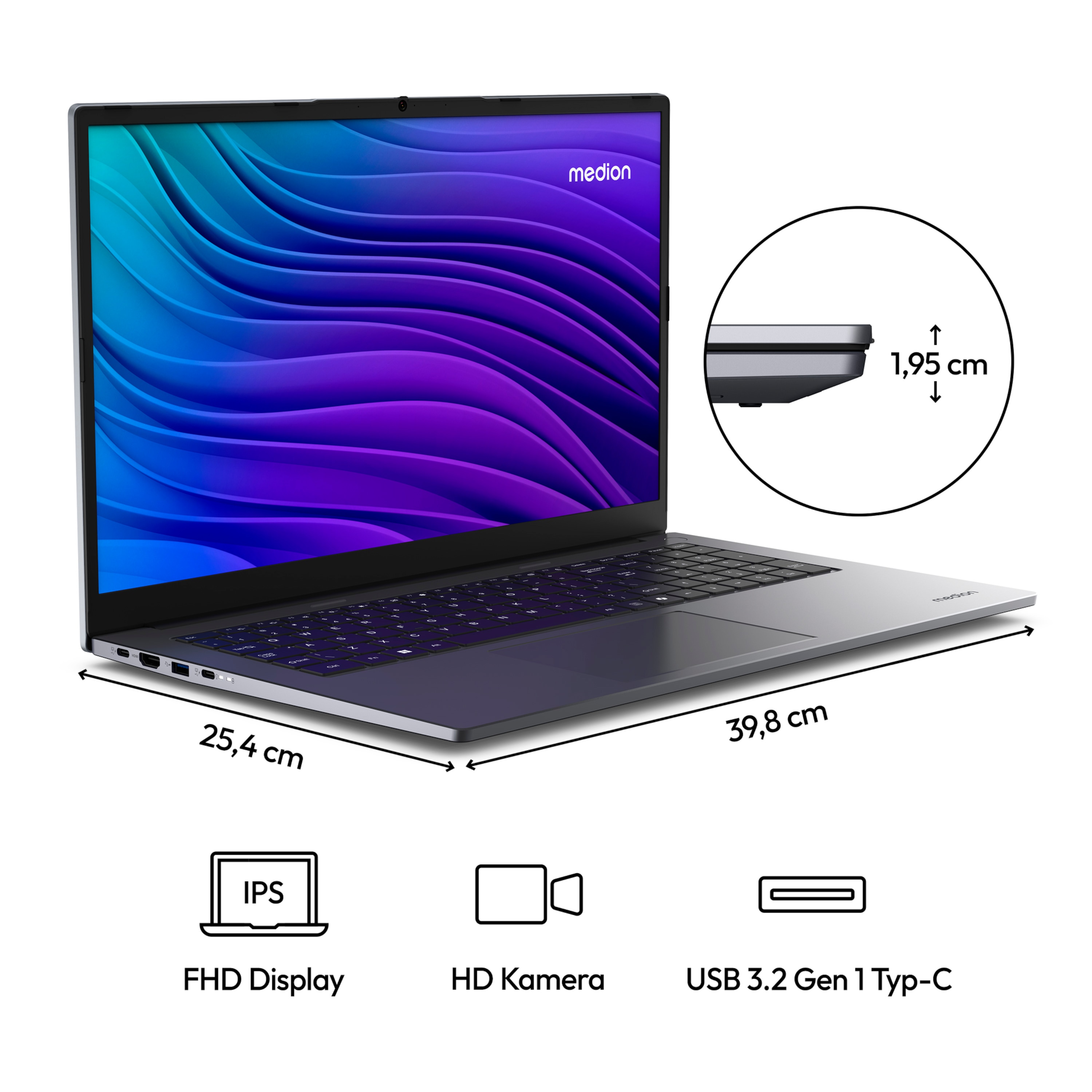 MEDION® E17223 Laptop, Intel® Core® i3 N305, Windows 11 Home, 43,9 cm (17,3") FHD Display, Intel® UHD, 512 GB SSD, 8 GB RAM,