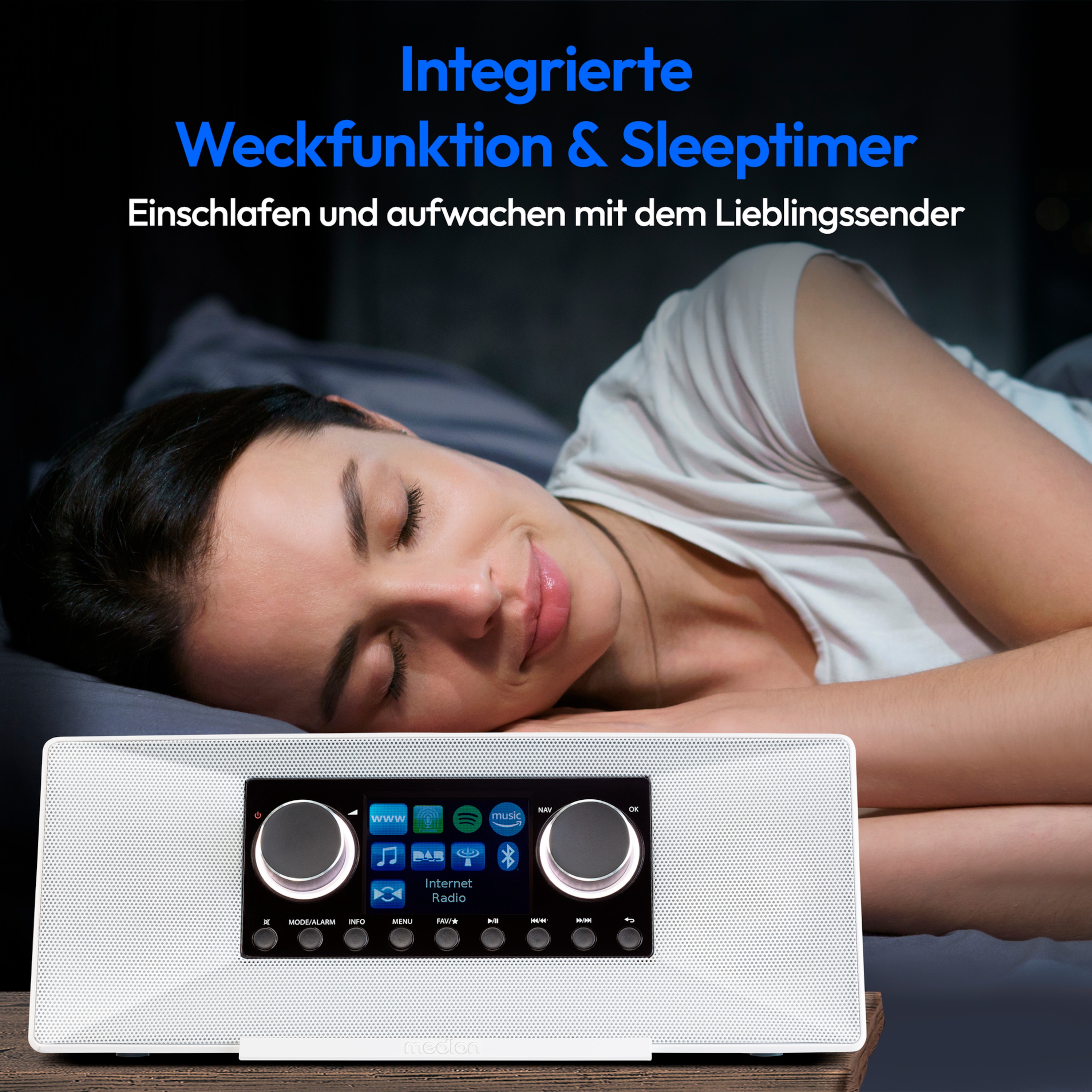 MEDION® LIFE® P85333 Stereo Internetradio, 7,1 cm (2,8'') TFT-Farbdisplay, über 25.000 Internet-Radiosender & viele Podcasts empfangen, DAB+/UKW Radio, Wecker, WLAN, Bluetooth®, Amazon Music, Spotify®-Connect, 2 x 6 W RMS