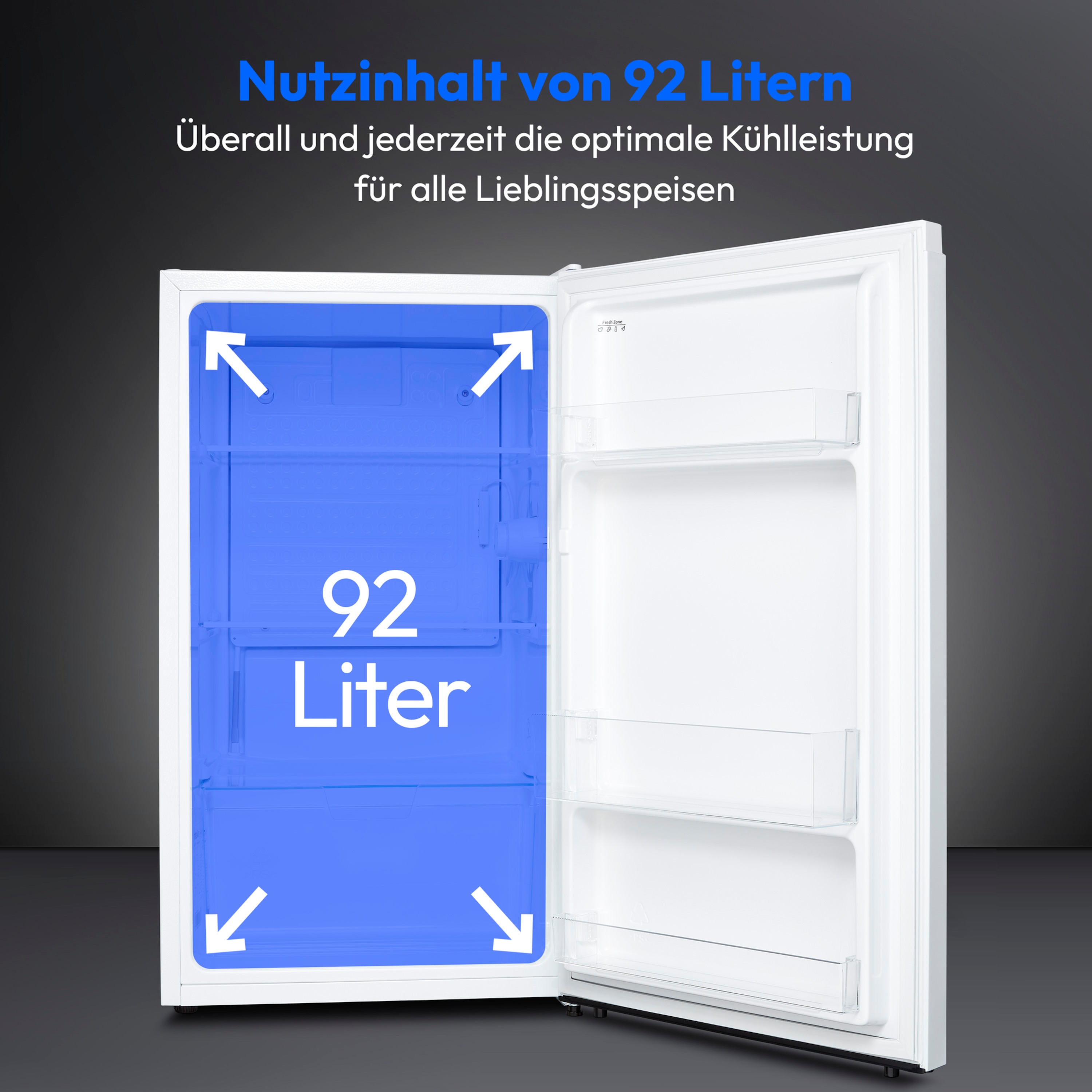 MEDION® LIFE® Kühlschrank MD 37767, 92 L Nutzinhalt, 40 dB, Stufenlose Temperaturreglung, Höhenverstellbare Füße, Energieeffizienzsklasse E