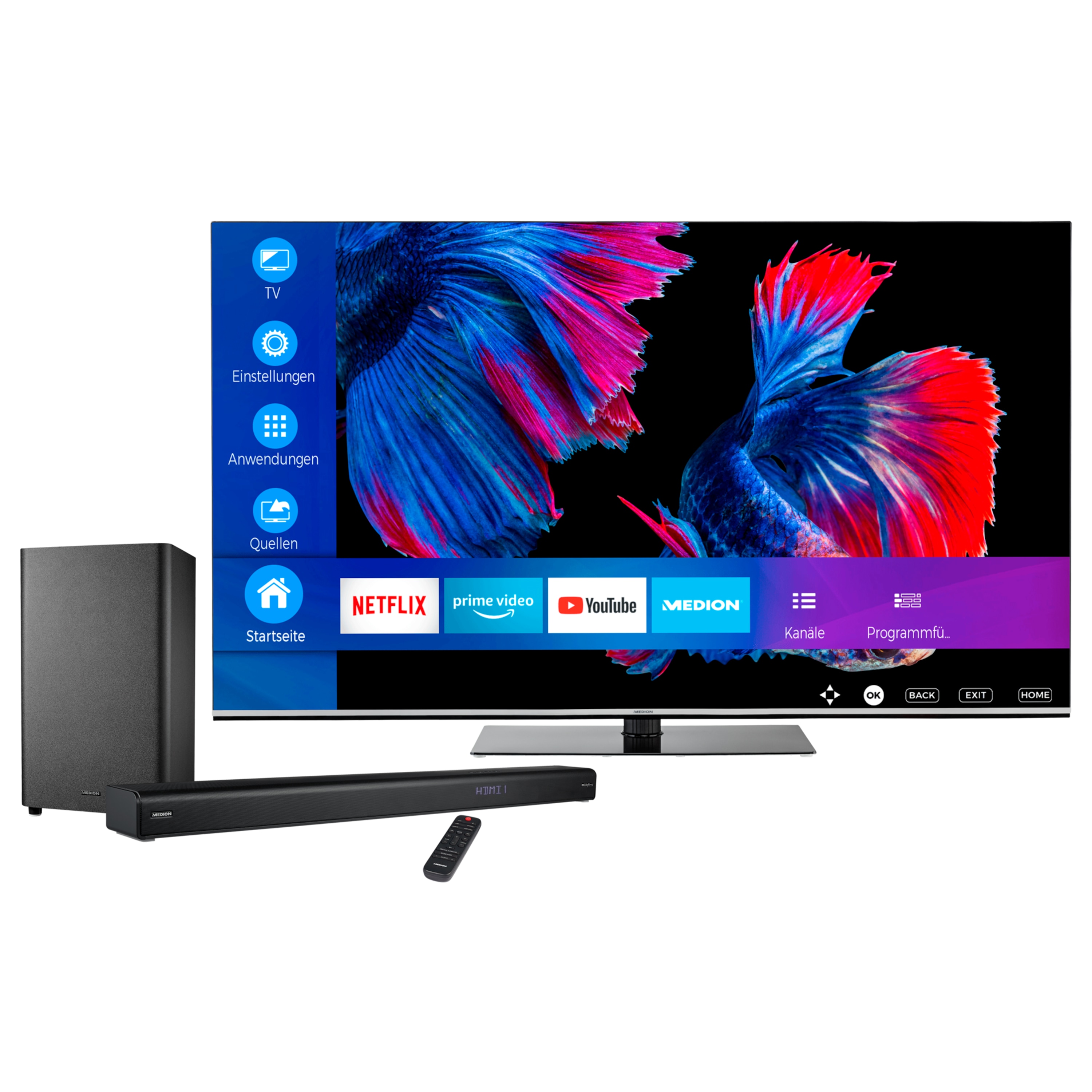 MEDION® LIFE® X15564 (MD 32355) 138,8 cm (55'') Ultra HD OLED Smart-TV + 3.1.2 Dolby Atmos® Soundbar P64377 - ARTIKELSET