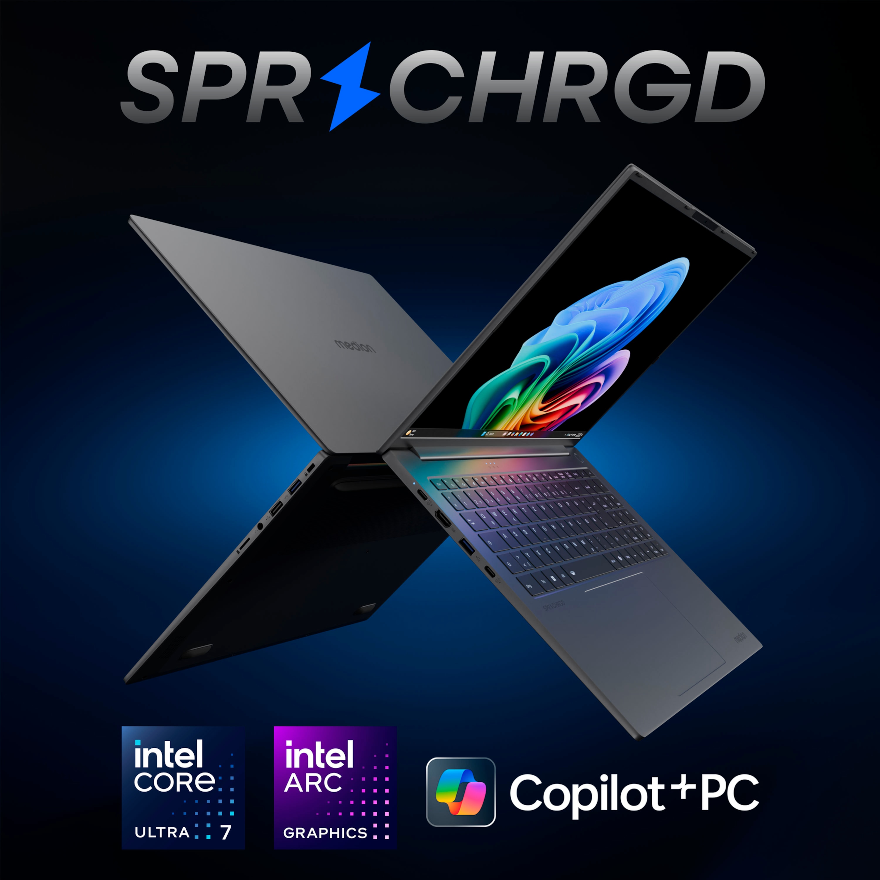 MEDION® SPRCHRGD 16 S1 OLED; Copilot+ PC, Intel® Core™ Ultra 7 258V , Windows 11 Home, 40,6 cm (16“) 2,8K OLED-Display, 1 TB SSD, 32 GB RAM