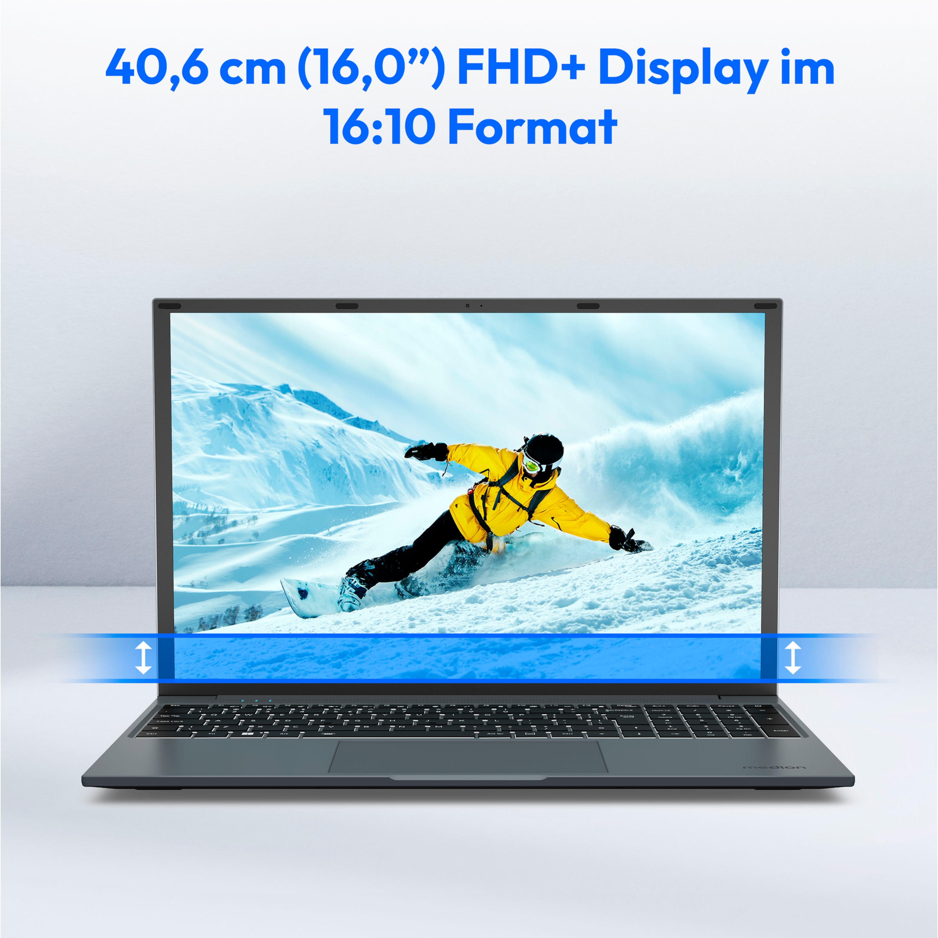 MEDION® E16433 Laptop, Intel® Core™ i3-1215U, Windows 11 Home, 40,6 cm (16,0'') FHD+ Display, Intel® UHD Grafik, 512 GB SSD, 8 GB RAM