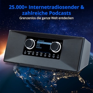 MEDION® LIFE P85333 Stereo Internetradio schwarz, 7,1 cm (2,8'') TFT-Farbdisplay, über 25.000 Internet-Radiosender & viele Podcasts empfangen, DAB+/UKW Radio, Wecker, WLAN, Bluetooth®, Amazon Music, Spotify®-Connect, 2 x 6 W RMS