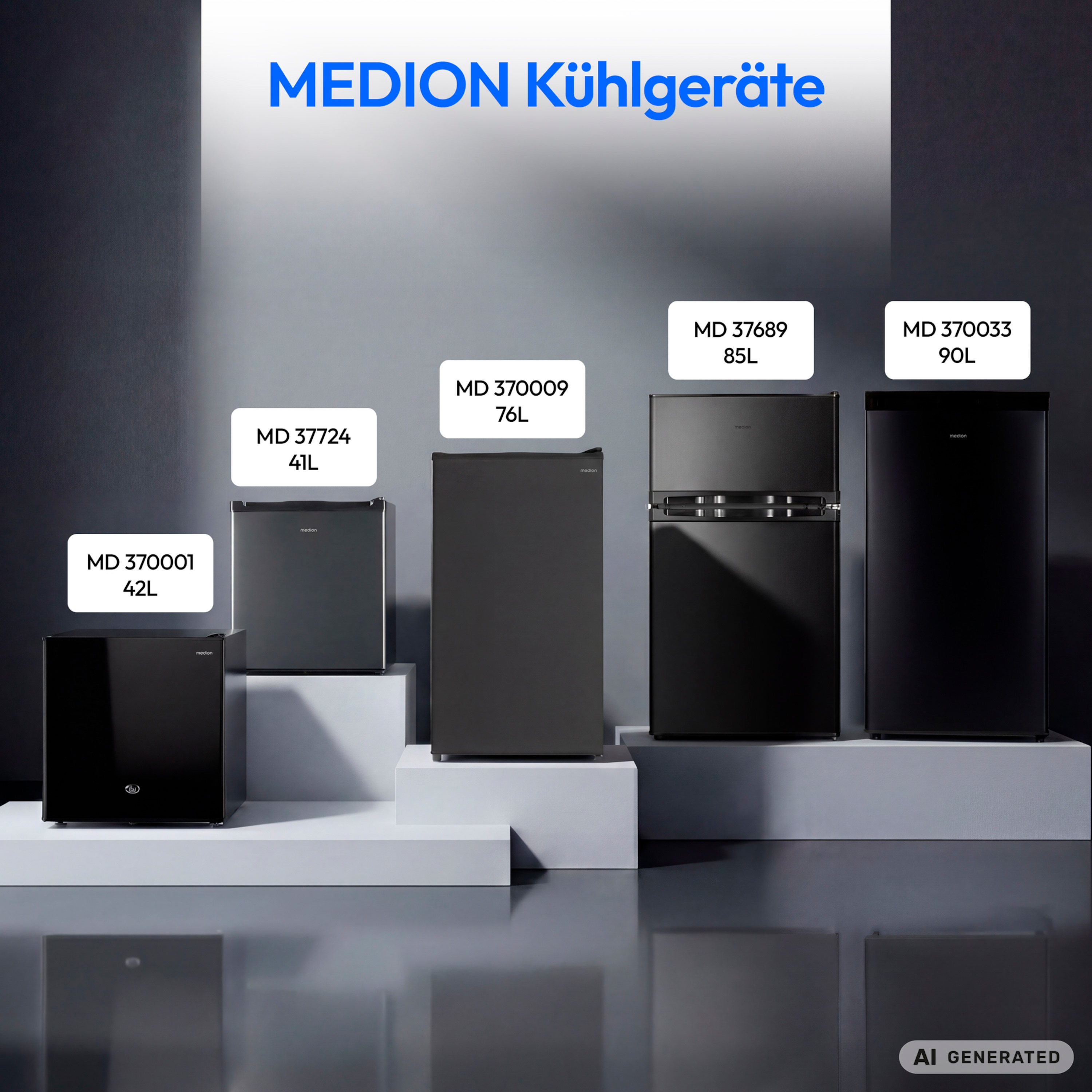 MEDION® LIFE Kühlschrank mit Eiswürfelfach MD 370033 Anthrazit, 90 L Gesamt-Nutzinhalt (Kühlteil 80 L & Eiswürfelfach 10 L), wechselbarer Türanschlag, geringer Geräuschpegel