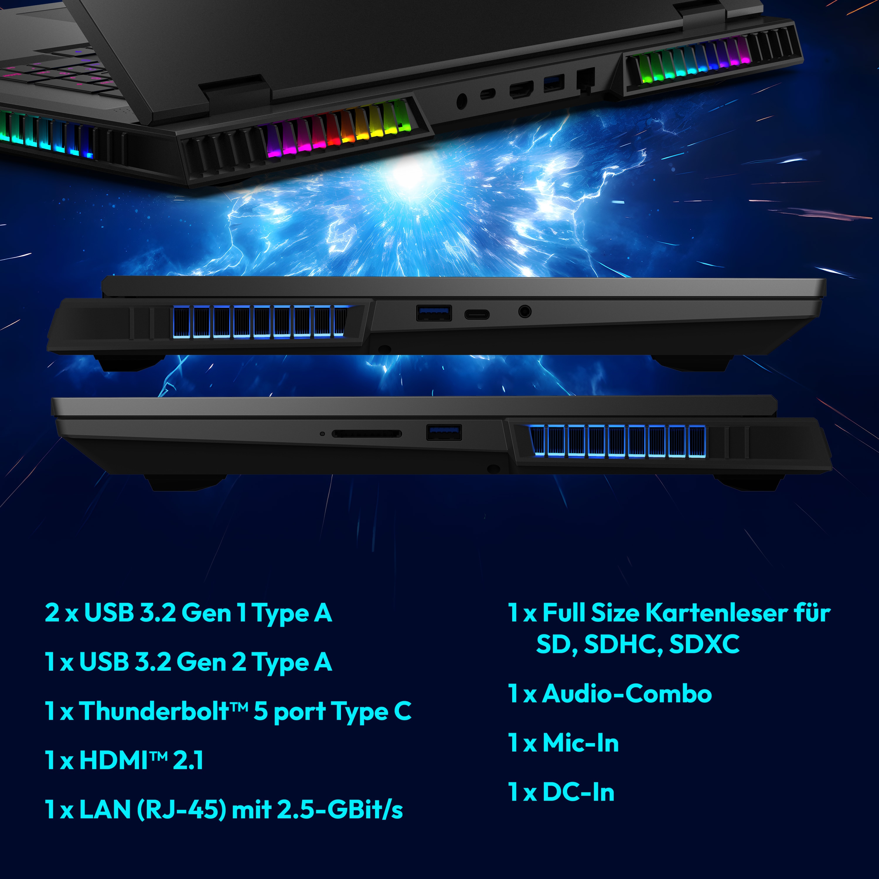 MEDION® ERAZER Beast 18 X1 High-End Gaming Laptop, Intel® Core™ Ultra 9 Prozessor 275HX, Windows 11 Home, 45,7 cm (18”) QHD+ Display 100% sRGB mit 240 Hz, RTX 5090, 4 TB PCIe SSD, 64 GB RAM