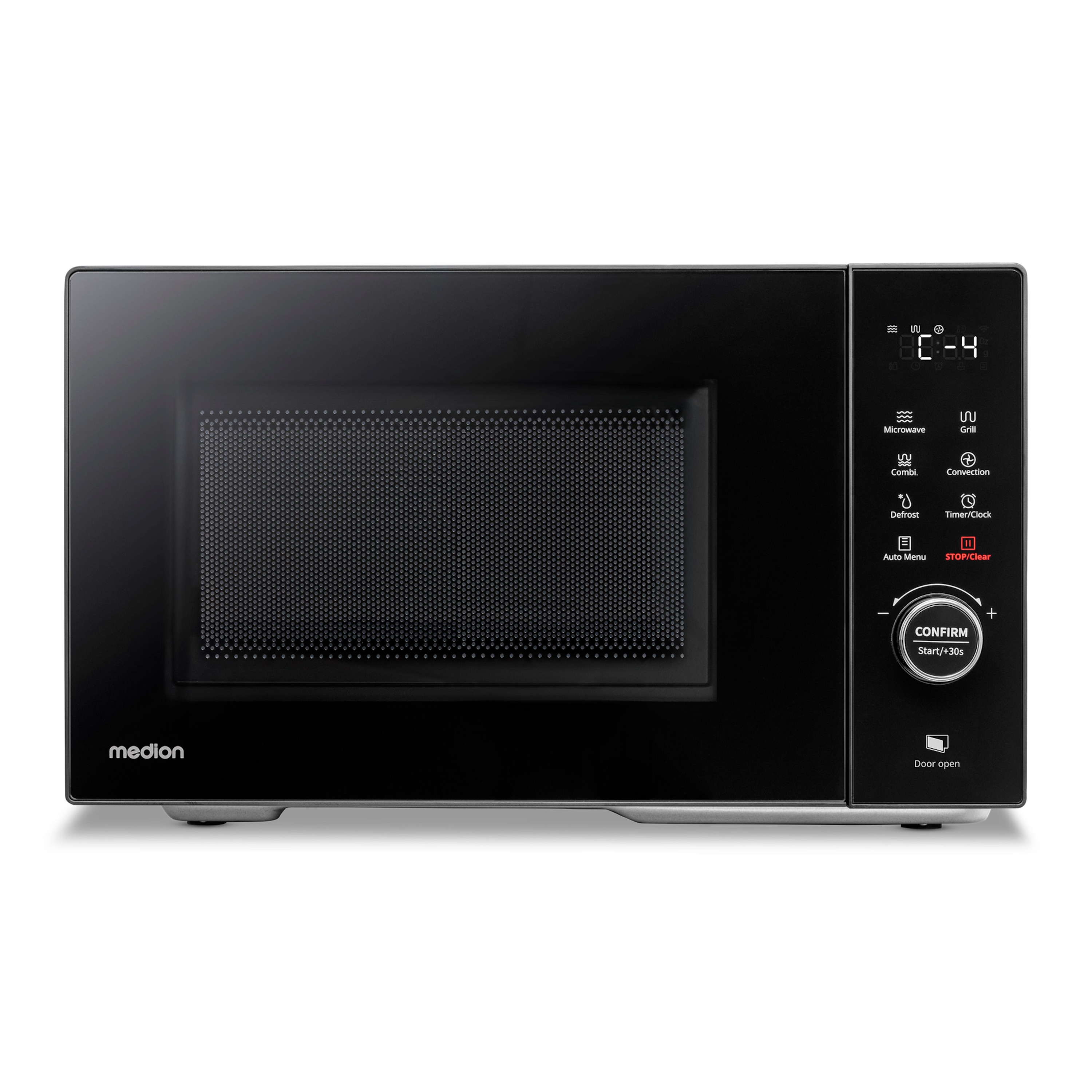 MEDION® LIFE® 3 in 1 Mikrowelle MD12031, 900 Watt Mikrowellenleistung, 1000 Watt Grillleistung, 1680 Watt Heißluftfunktion, Sensor-Touch-Türöffnung, 11 Automatikprogramme, 23 L Kapazität, 5 Leistungsstufen, digitaler 95 min. Timer, Auftaufunktion