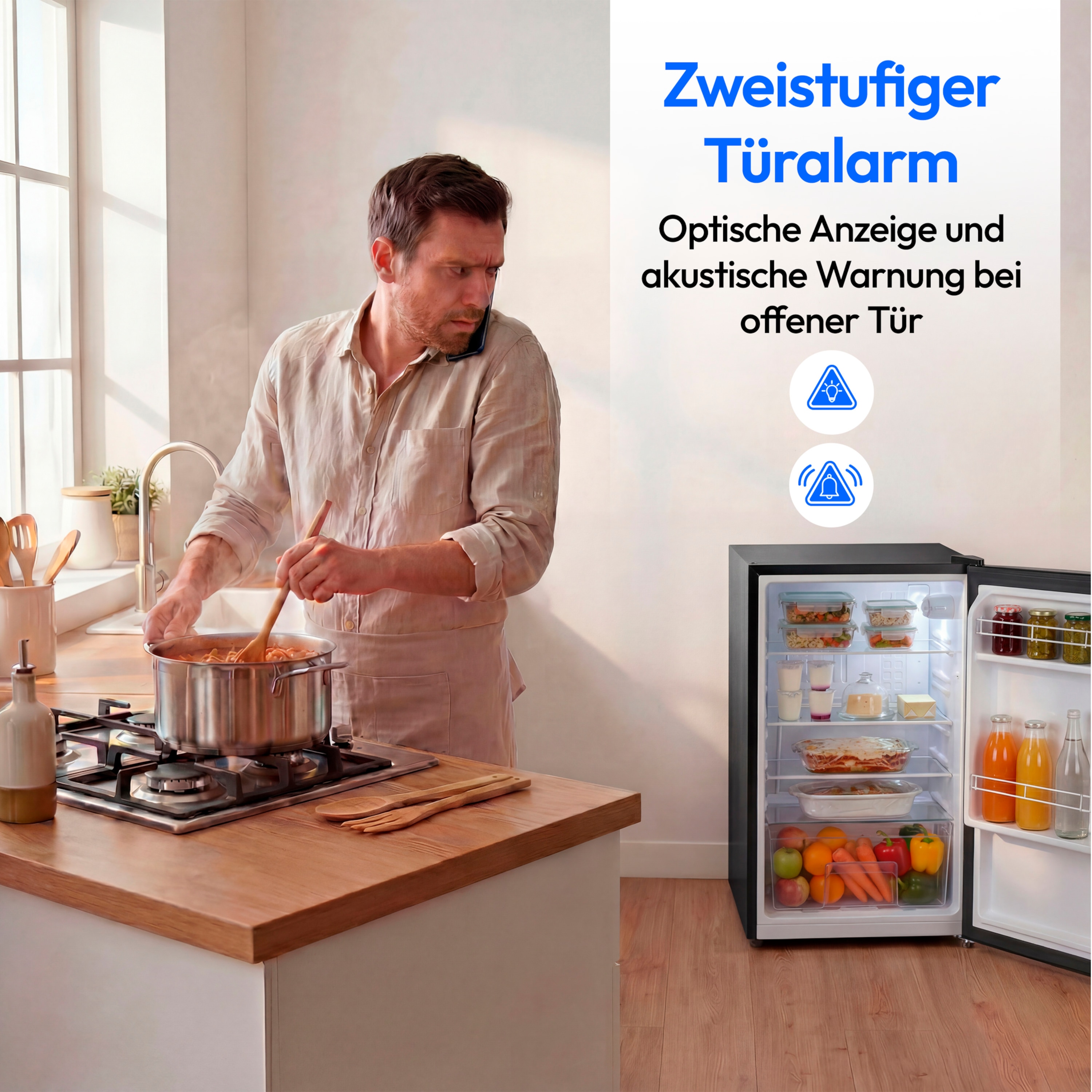 MEDION® LIFE Kühlschrank MD370009, 76 L Nutzinhalt, 3 Ablagen & 2 Türfächer, temperaturregulierbar (0–8 °C), wechselbarer Türanschlag, Energieklasse E