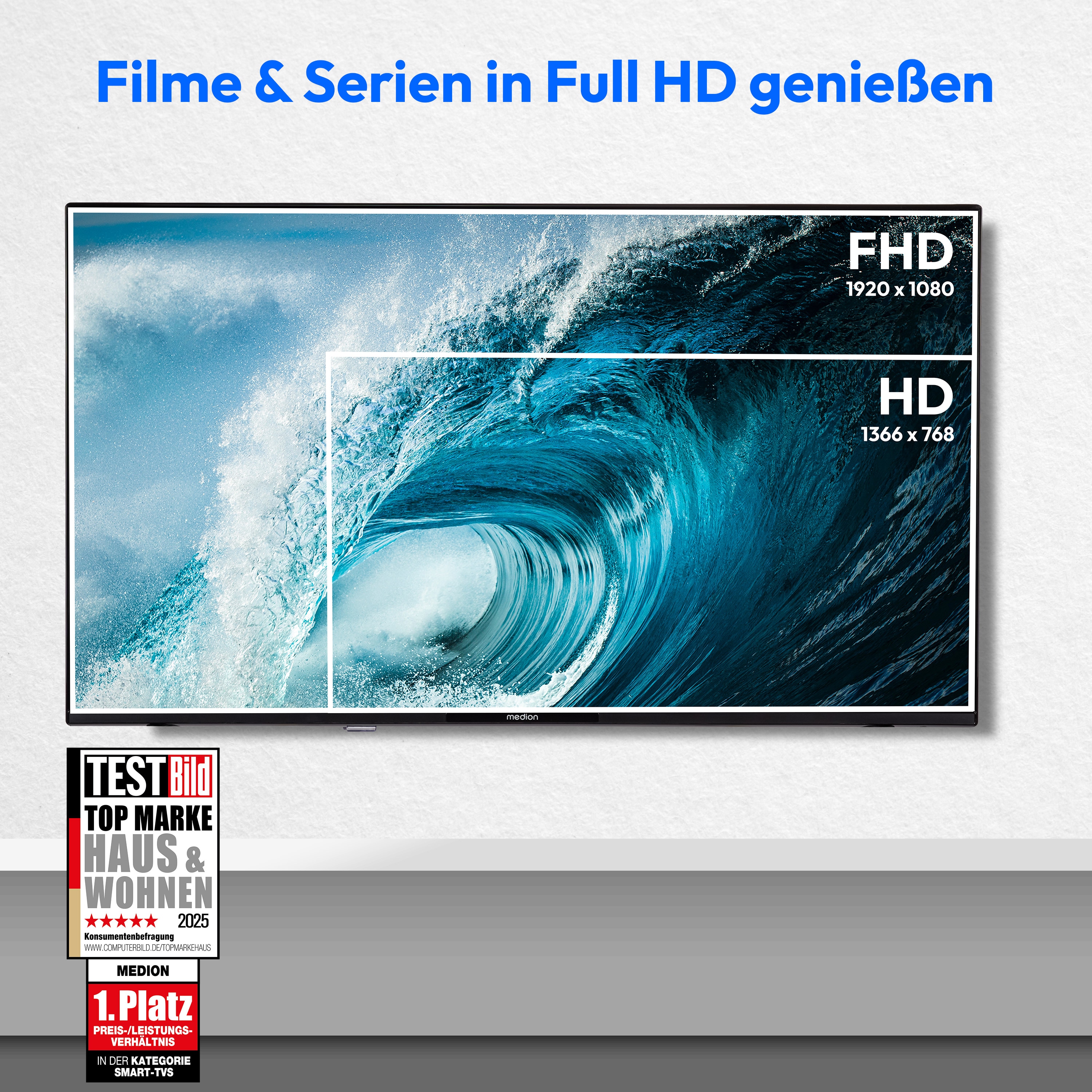 MEDION® LIFE® P8432501 (MD 843101) Smart-TV, 108 cm (43'') FHD Display, HDR, PVR ready, Bluetooth®, VIDAA App Store, NETFLIX, Disney+, Paramount+ & Amazon Prime Video App