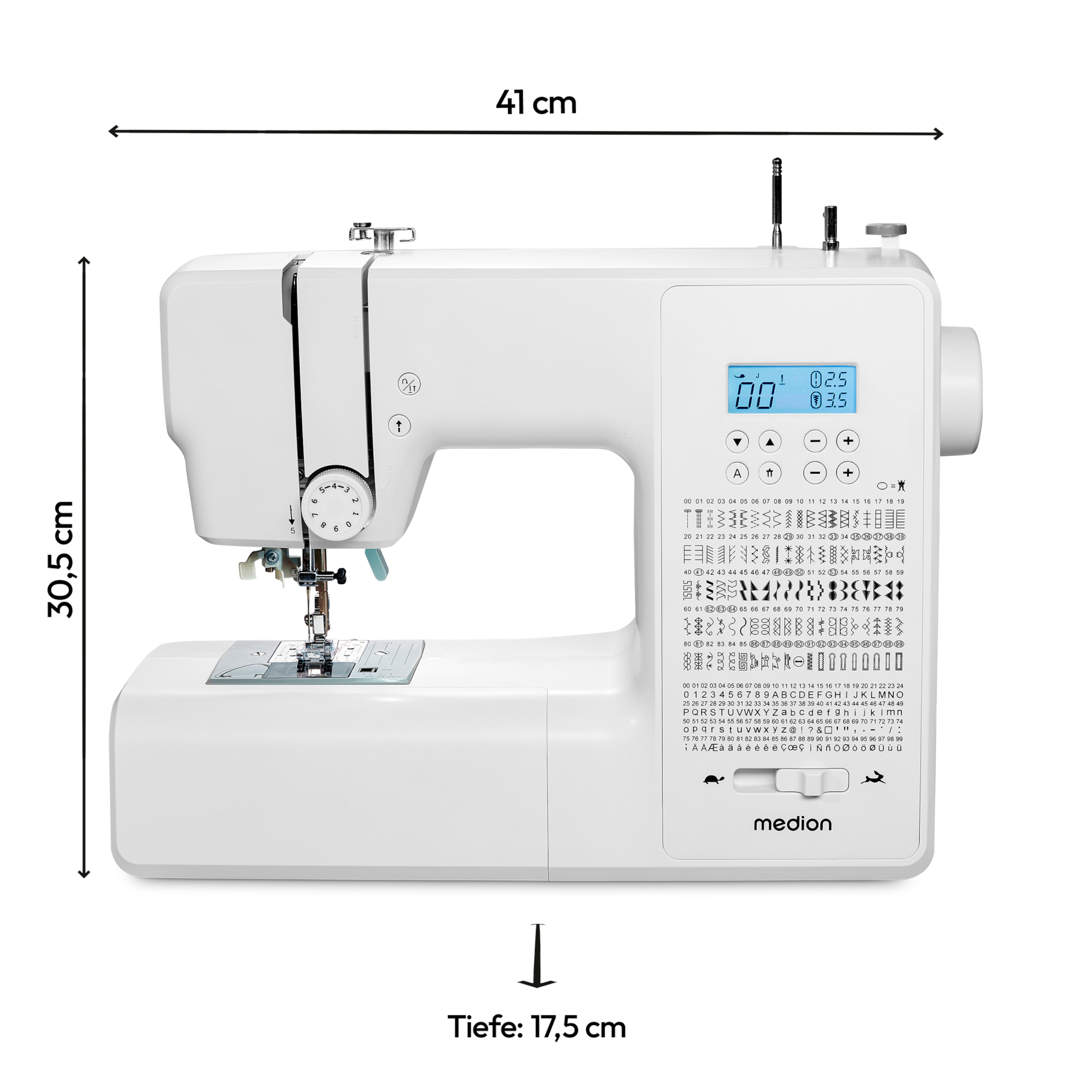 MEDION® LIFE® Digitale Nähmaschine SD36 (MD11881), einstellbare Stichlänge und Stichbreite, 270 Stichmuster, Integriertes Zubehörfach, 36 Watt Motorleistung