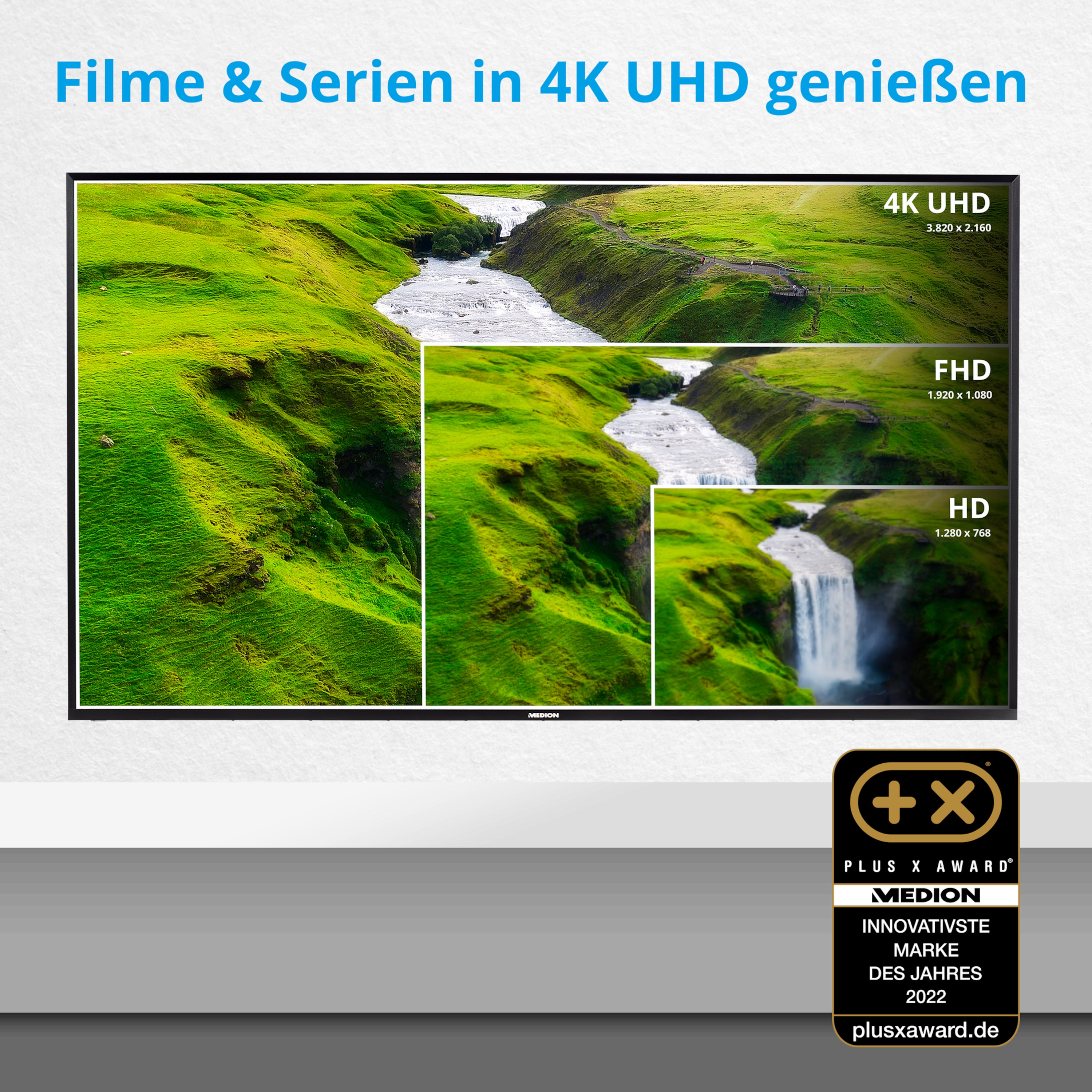 MEDION® LIFE® X17575, Smart-TV, 189,3 cm (75'') Ultra-HD, HDR, Netflix App, PVR ready, WLAN, CI+ Schnittstelle