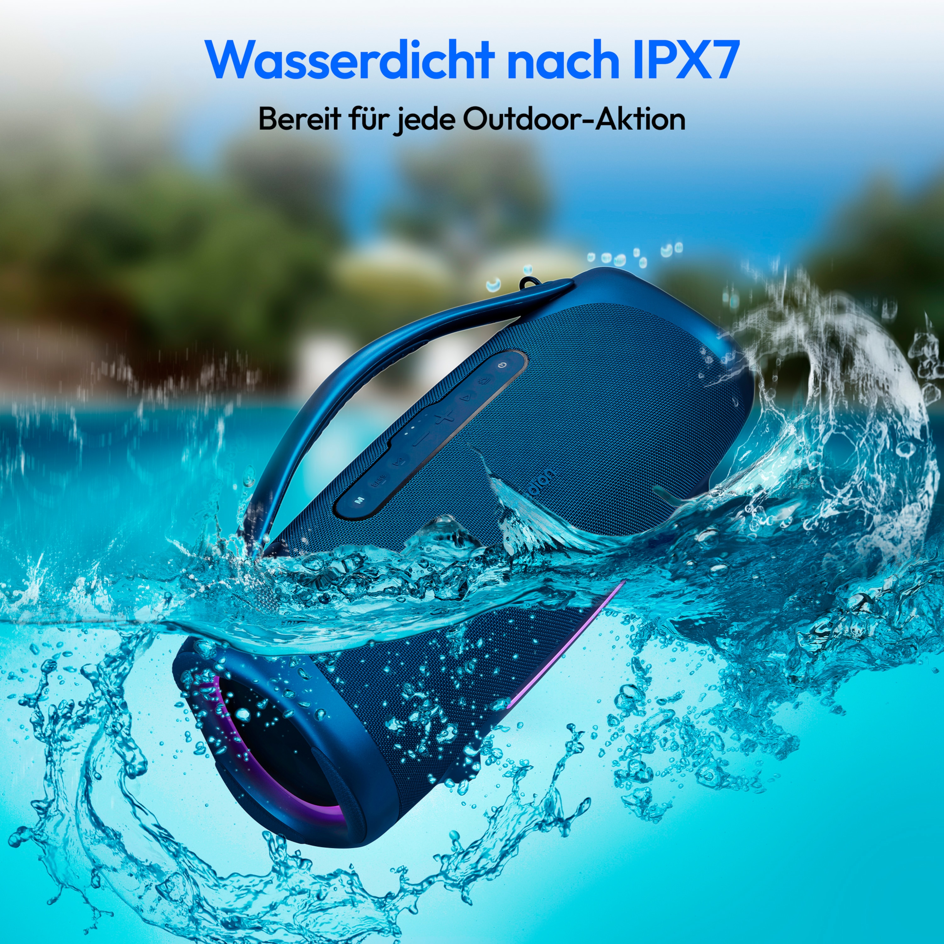 MEDION® LIFE® P61768 Tragbarer Bluetooth® Lautsprecher XL, Dual Illuminated & Lightstrip (RGB-Lichteffekte), Bluetooth® 5.3, integrierter Akku mit bis zu 30 Stunden Laufzeit, robustes & mobiles Design, 2 x 25 W + 50 W RMS