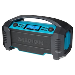 MEDION® LIFE® E66050 Radio de chantier DAB+/Bluetooth® | idéale pour les chantiers | le jardin ou le camping | IP54 protection contre les éclaboussures & la poussière | 7 réglages de son | batterie intégrée | 15 W RMS