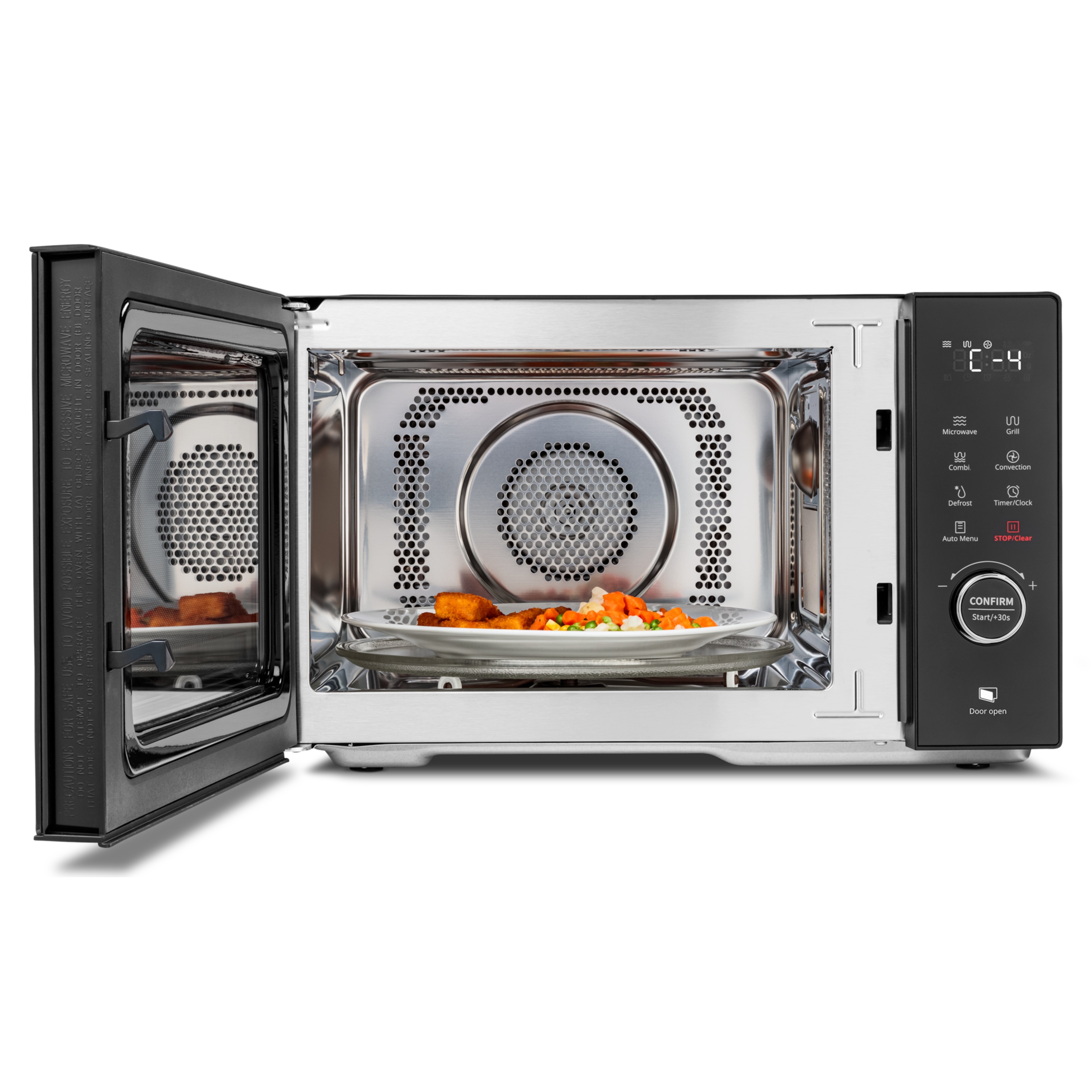 MEDION® LIFE® 3 in 1 Mikrowelle MD12031, 900 Watt Mikrowellenleistung, 1000 Watt Grillleistung, 1680 Watt Heißluftfunktion, Sensor-Touch-Türöffnung, 11 Automatikprogramme, 23 L Kapazität, 5 Leistungsstufen, digitaler 95 min. Timer, Auftaufunktion