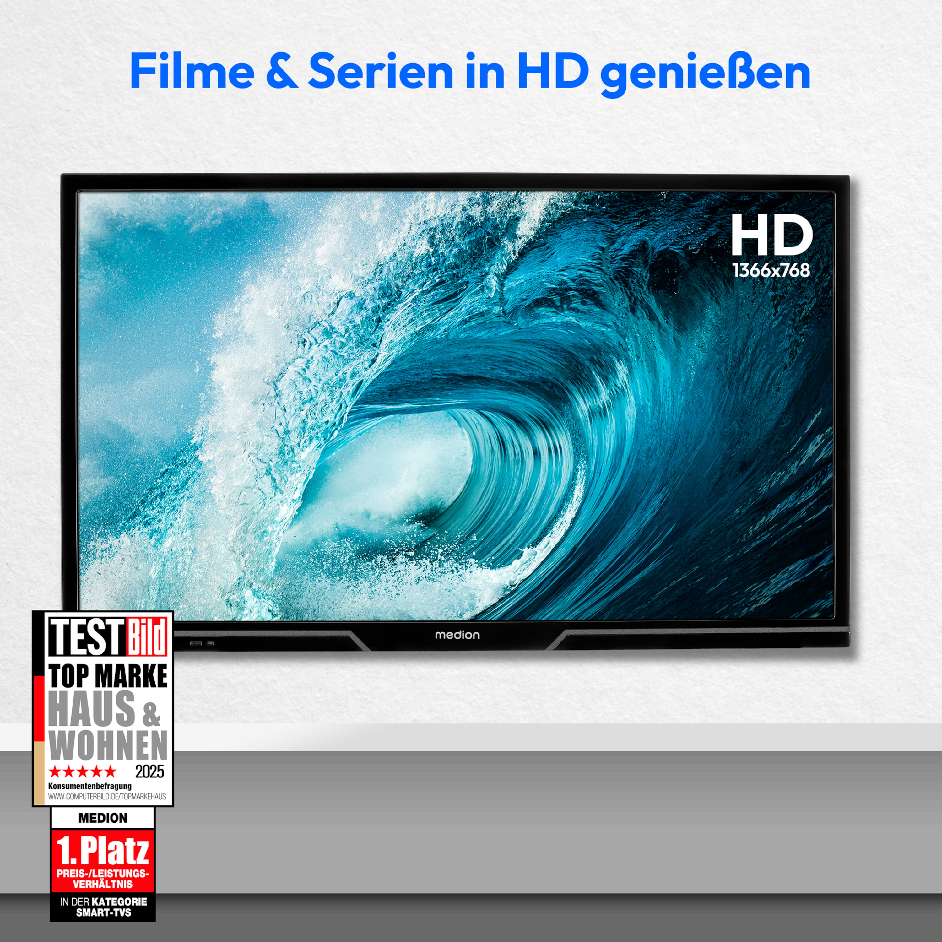 MEDION® LIFE® P8242501 (MD 824101) Smart-TV, 59,8 cm (24'') HD Display, HDR, PVR ready, Bluetooth®, VIDAA App Store, NETFLIX, Disney+, Paramount+ & Amazon Prime Video App