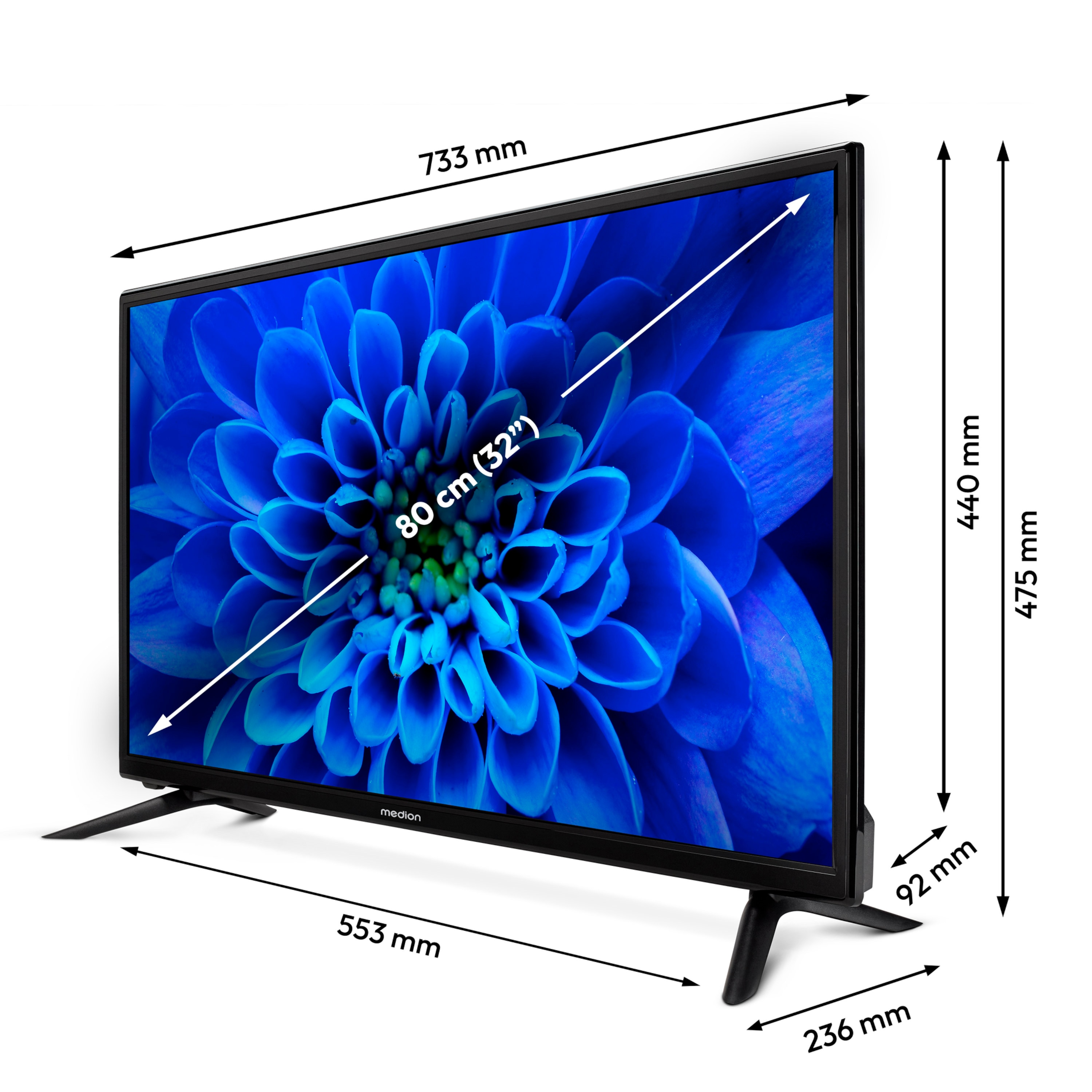 MEDION® LIFE® E8322501 (MD 832001) HD TV, 80 cm (32''), HD Triple Tuner, integrierter DVD-Player, integrierter Mediaplayer, CI+ Schnittstelle