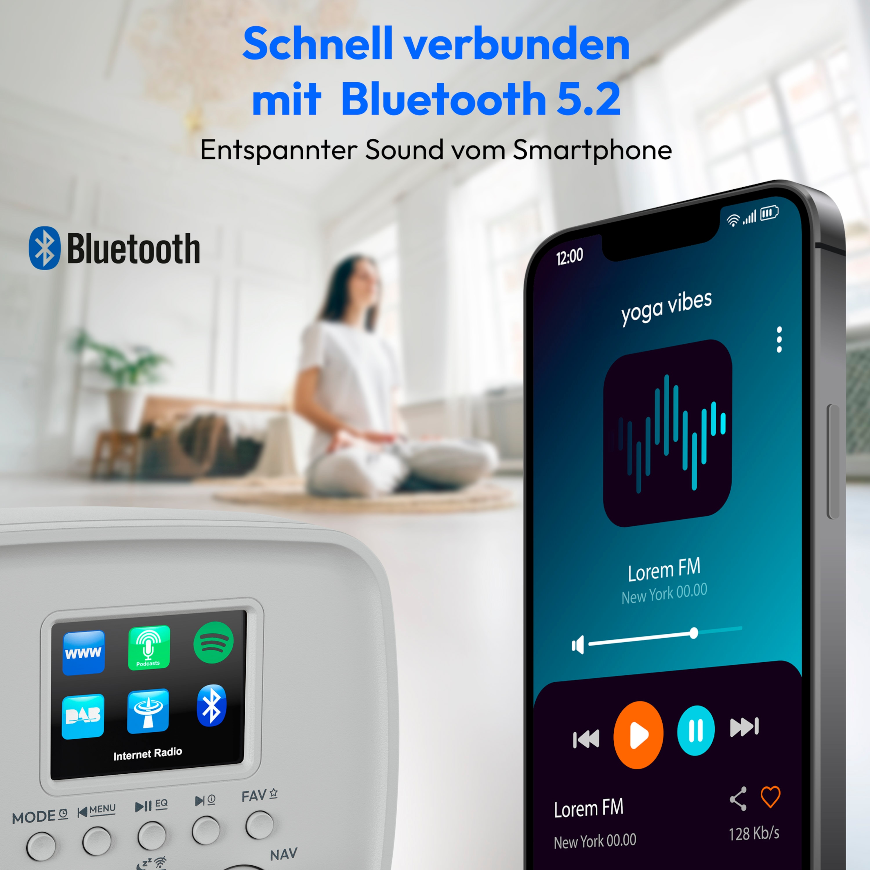 MEDION® MEDION LIFE Internetradio IRE-1 (MD89318), Empfang von über 40.000 Sendern & 20.000 Podcasts, 5 Watt (RMS), Bluetooth® 5.2 wireless technology, 2,4" (6,1 cm) TFT-Farbdisplay