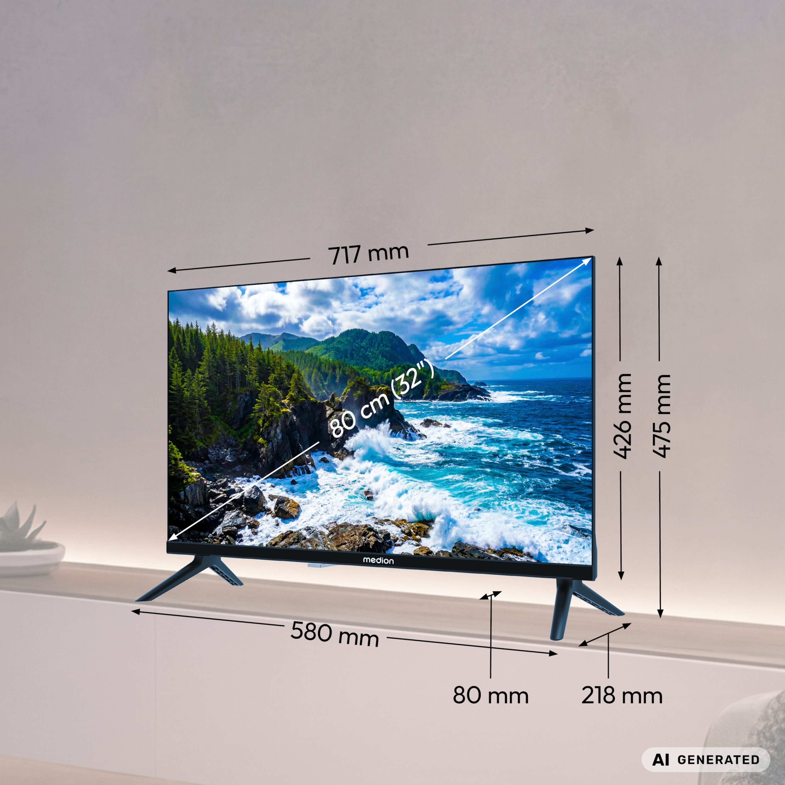 MEDION® LIFE MD 832103 Google TV™, 80 cm (32'') Full HD Display, PVR ready, HD Triple Tuner, Bluetooth®, App Store, Netflix, Disney+, Amazon Prime Video