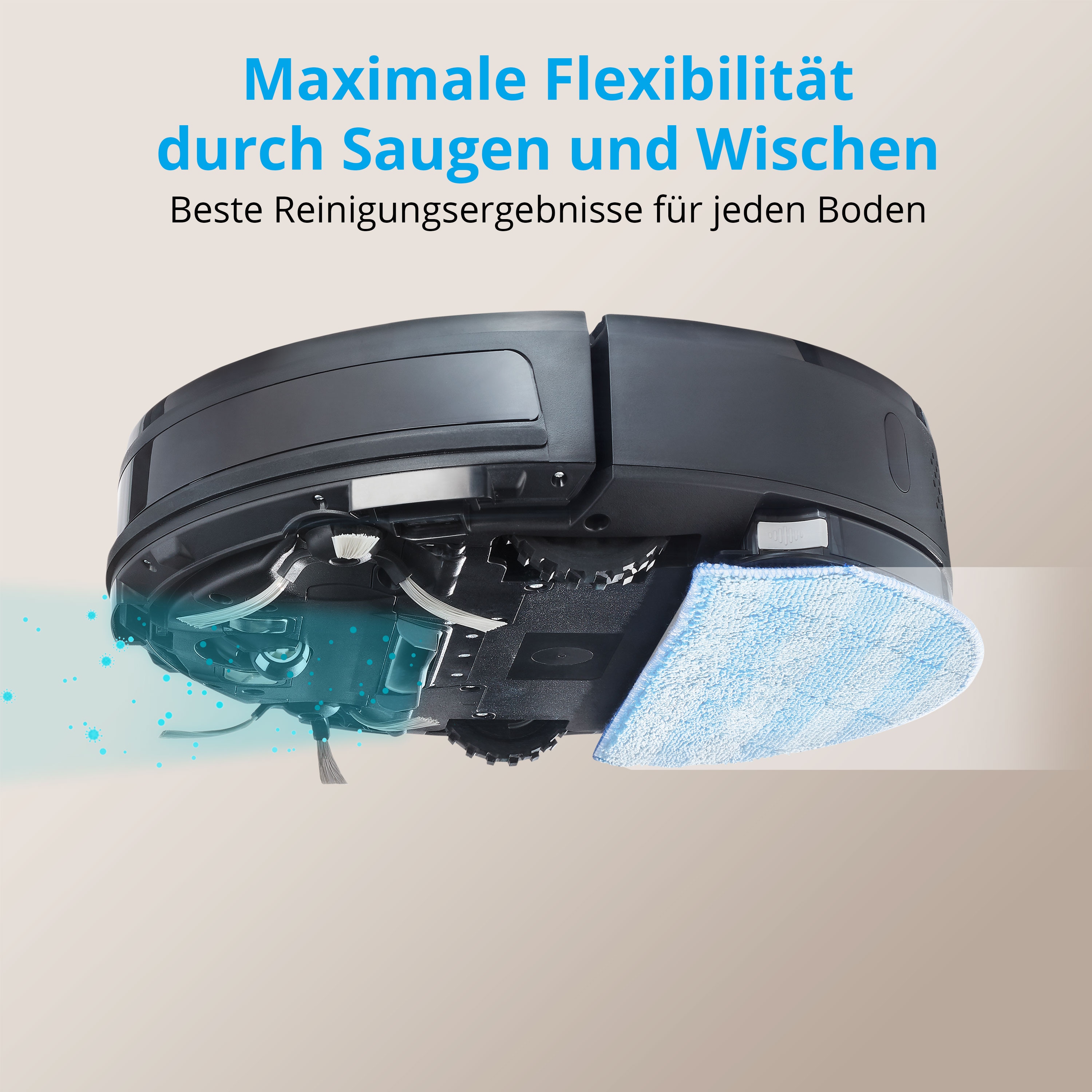 MEDION® Saugroboter S05 SW, App- und Alexa-Steuerung, Saugen und Wischen gleichzeitig, intelligente Navigation, langlebiger BLDC-Motor, 2.000 Pa Saugkraft