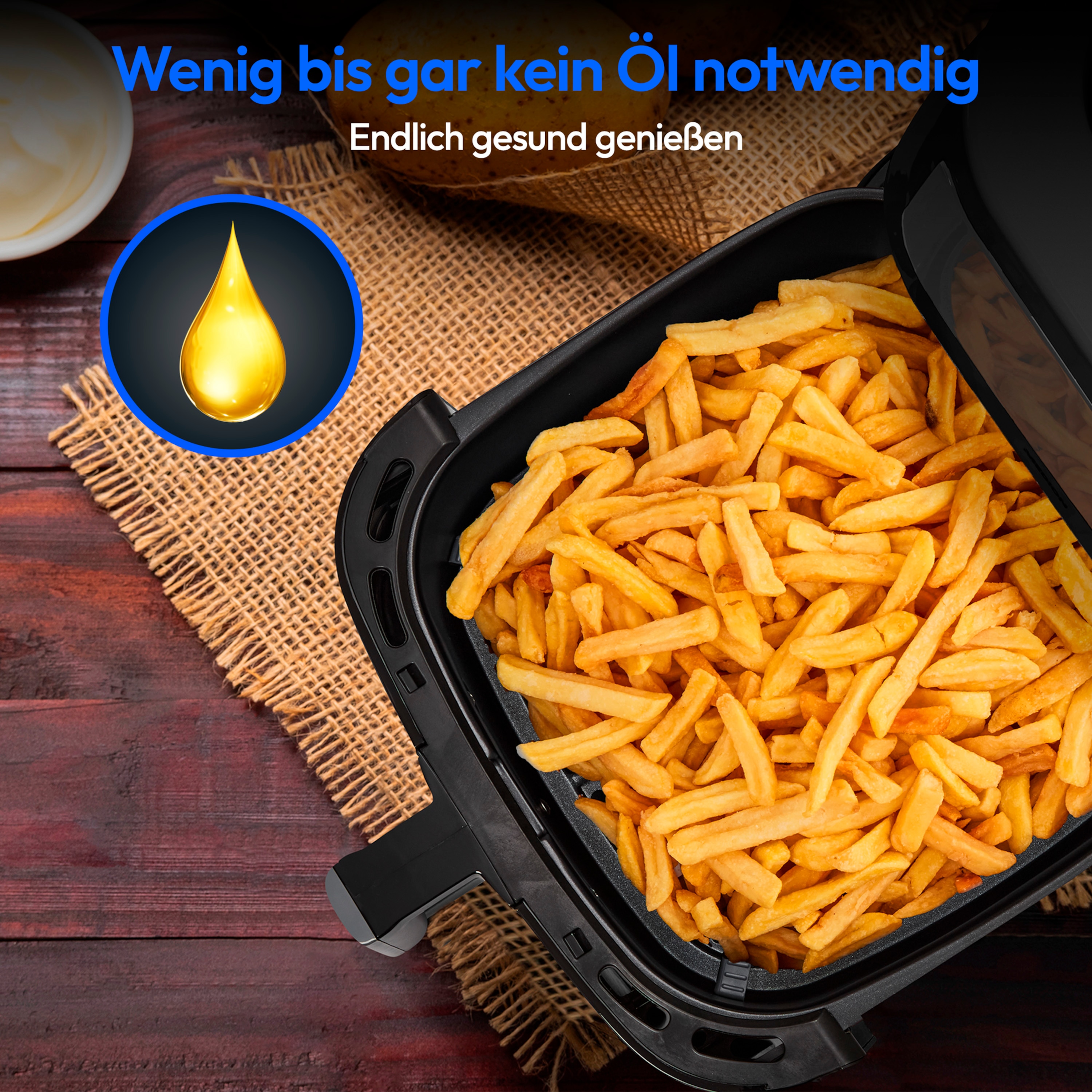 MEDION® LIFE® P10 XL Duo Heißluftfritteuse MD 11750, 100 Rezepte in der Life+ App, mit 2 Heizelementen, 2.150 W Gesamtleistung, ölfreies Frittieren, 9 Automatikprogramme, 6,8 L Nutzinhalt