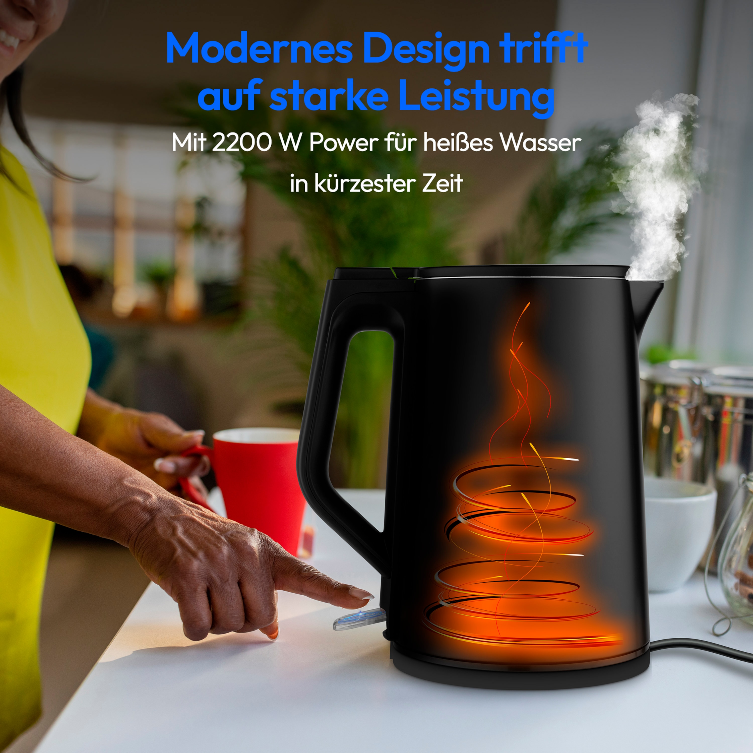 MEDION® LIFE Wasserkocher MD12105,  2.200 Watt Leistung, doppelwandiges gehäuse, 1,5 L Kapazität, Strix Steuerung