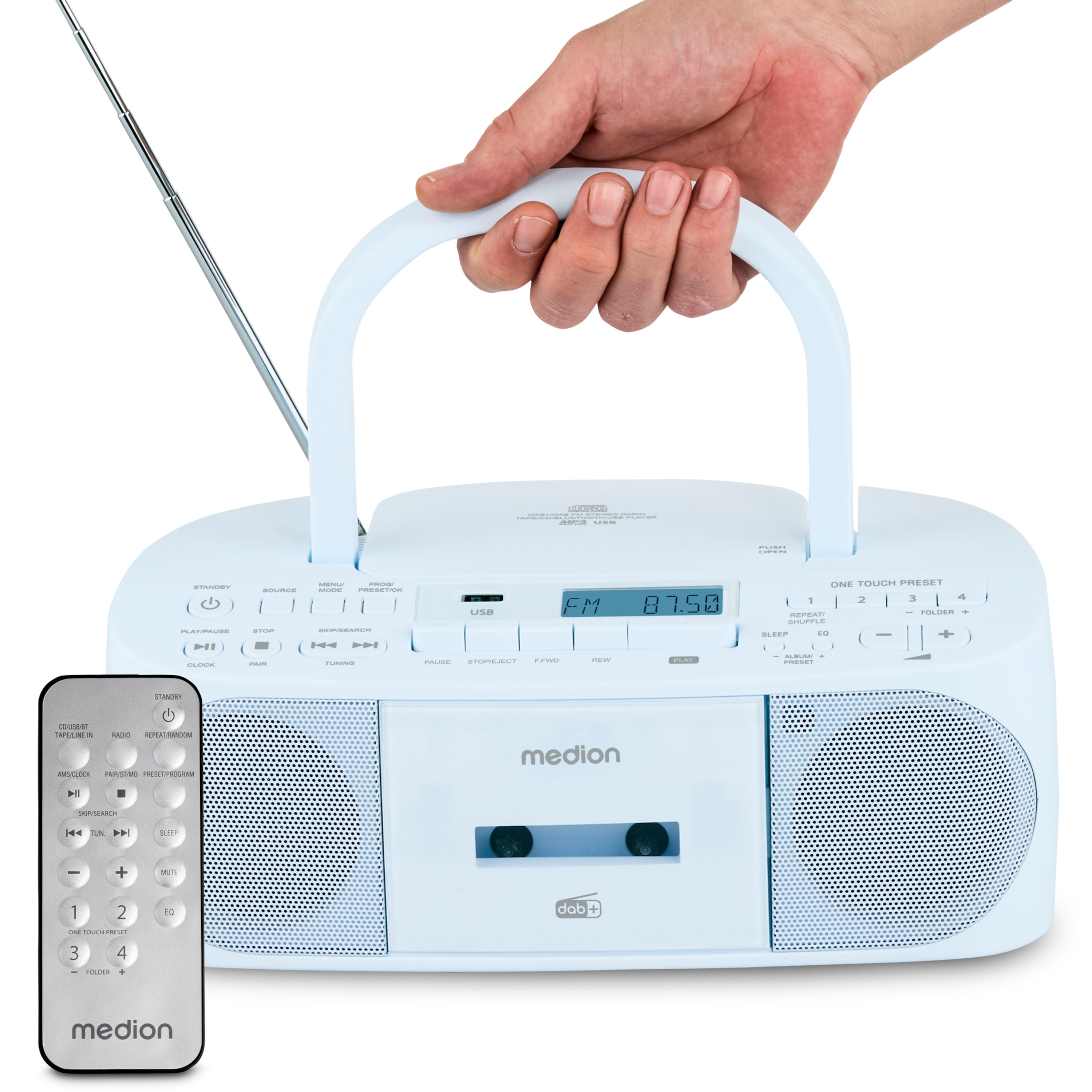 MEDION® LIFE® DRX-1 Plus, DAB+/PLL-UKW-Stereo Radio, Bluetooth® 5.4, CD-Kassetten-Radio mit MP3-Wiedergabe, USB Anschluss, CD-R/RW kompatibel, AUX-In, 2 x 3 W RMS