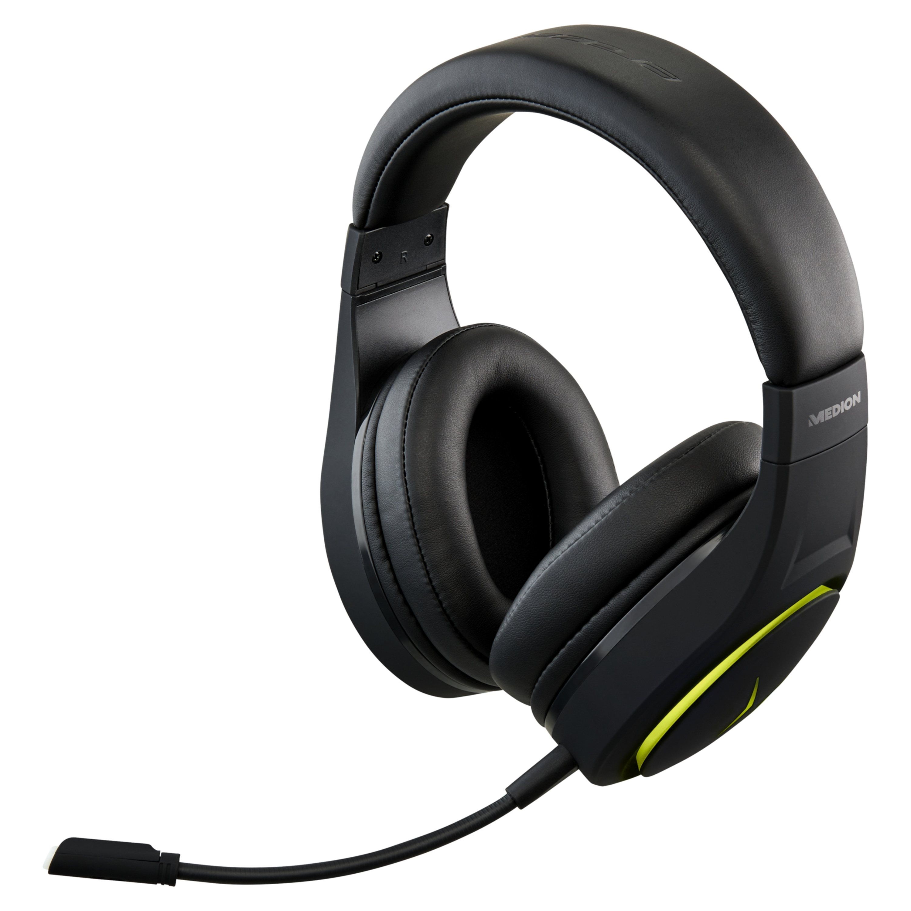 MEDION® ERAZER® Mage X10, Wireless Gaming Headset, klasse Klangqualität, flexibles & abnehmbares Mikrofon, RGB, Kabelbedienelement, bis zu 12 Stunden Laufzeit, kabellos (PC & PS5®) oder kabelgebunden