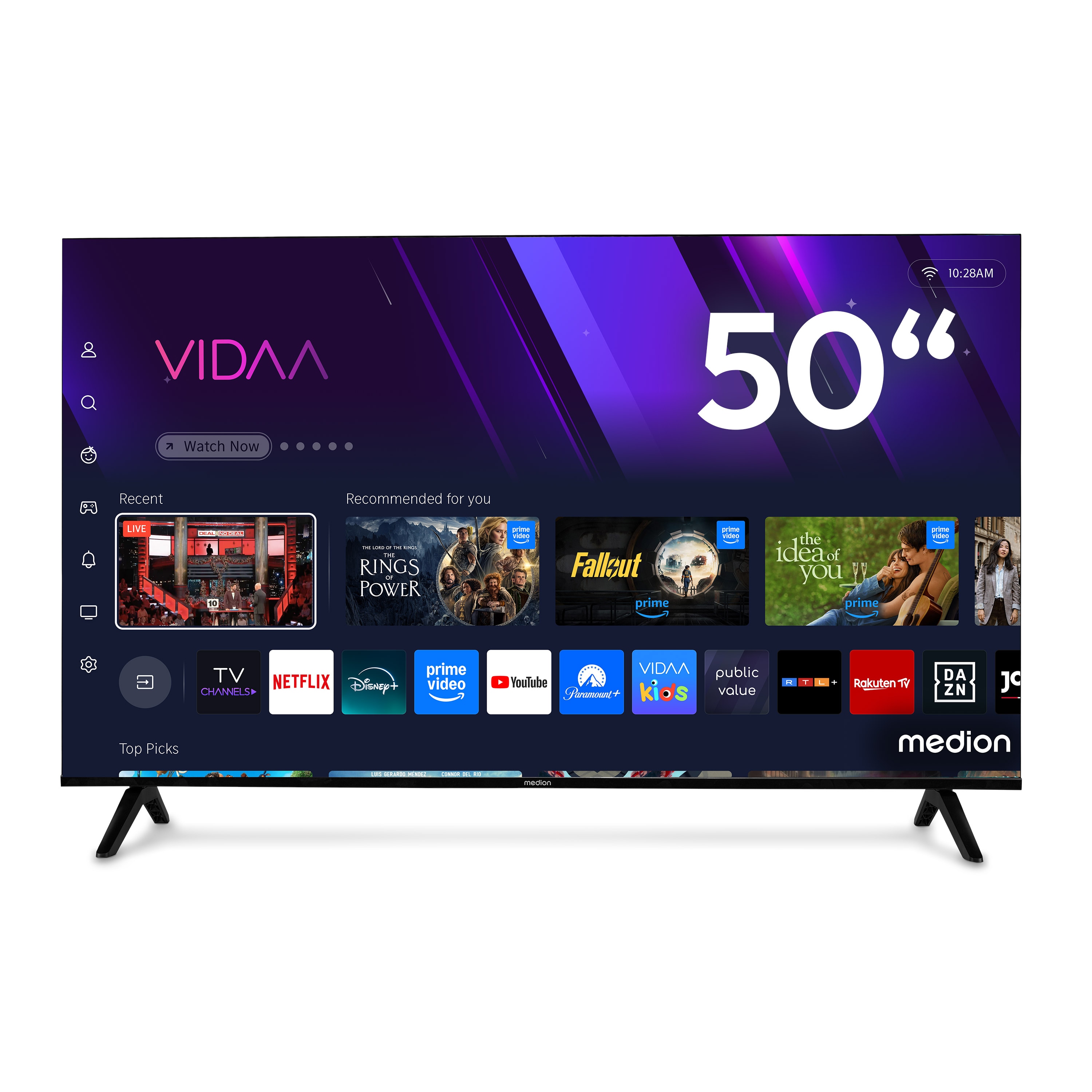 MEDION® LIFE MD 850601 QLED Smart-TV, 125,7 cm (50'') Ultra HD Display, HDR (High Dynamic Range), Dolby Vision®, MEMC, Bluetooth®, PVR ready, NETFLIX, Prime Video, Disney+, DAZN, Paramount+ App, VIDAA App Store, Dolby Atmos®, HD Triple Tuner