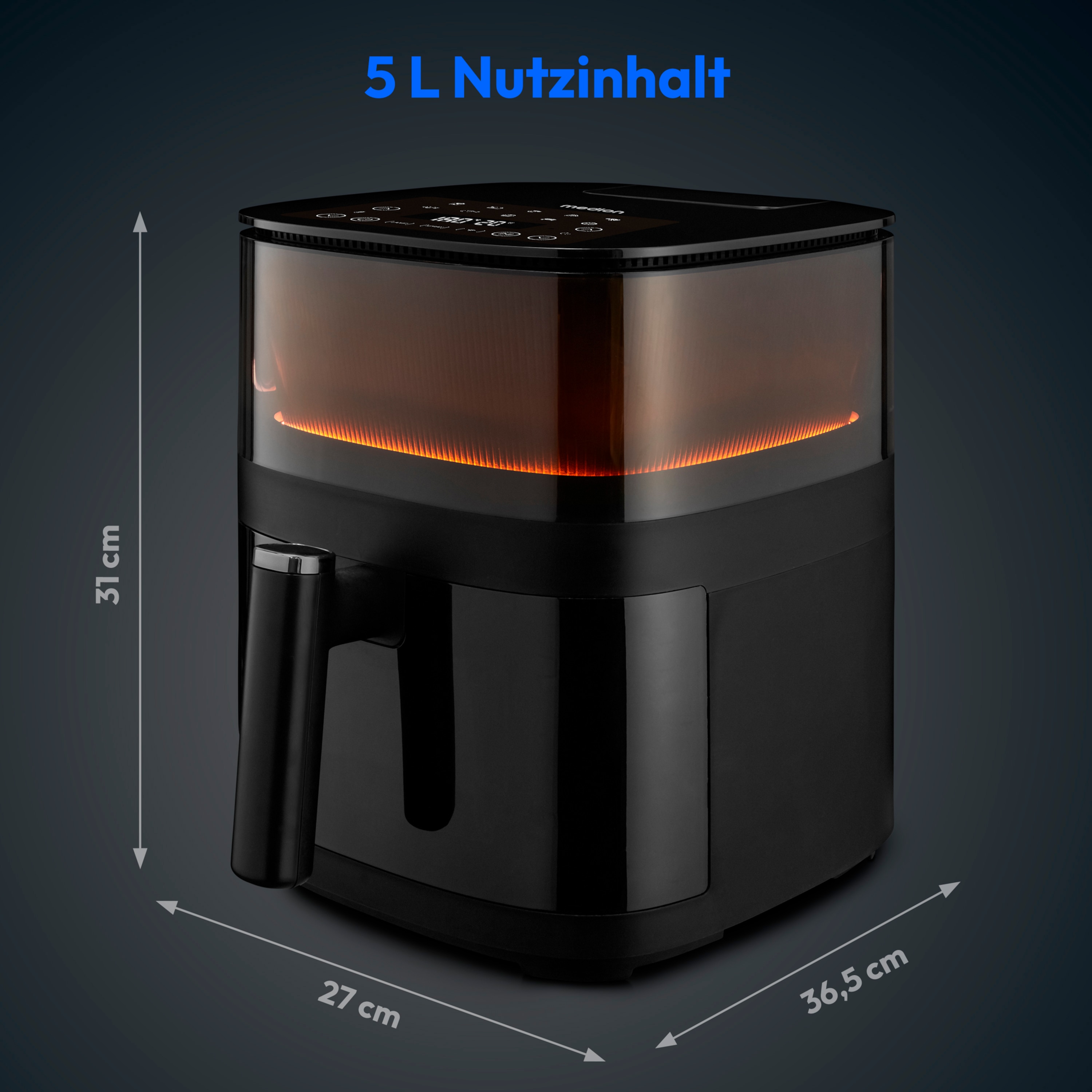 MEDION® LIFE® X10 XL Heißluftfritteuse MD 11780, 100 Rezepte in der Life+ App, innovative Wassersprayfunktion, 10 Automatikprogramme, ca. 5 L Korbvolumen, Temperatur einstellbar bis 230 °C